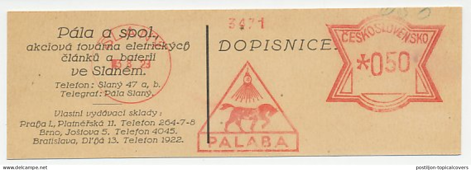 Meter Top Cut Czechoslovakia 1929 Palaba - Lights - Lamps - Horse - Elektriciteit