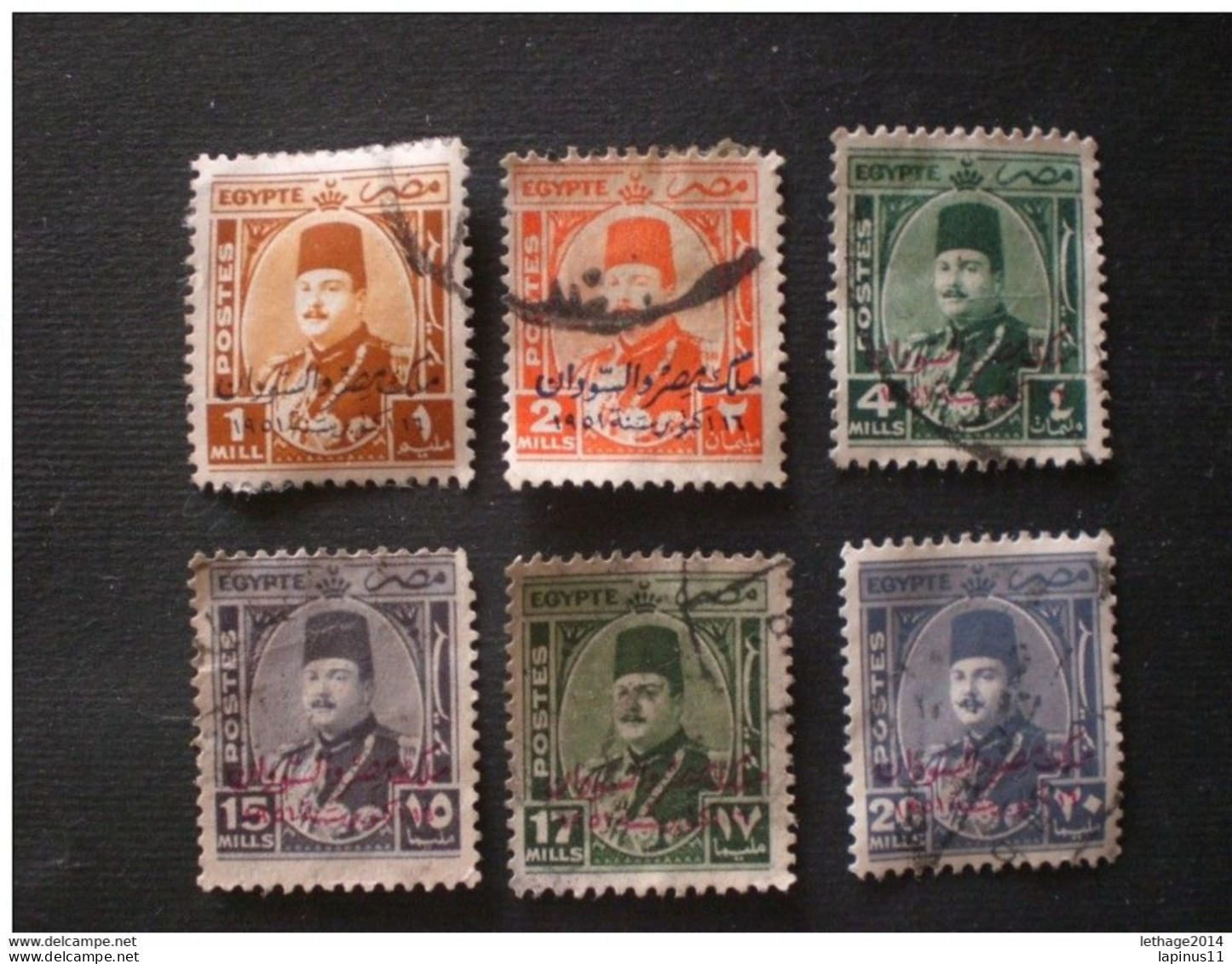 EGYPT 1948 King Farouk - Egypt Postage Stamps Of 1951 Overprinted "SUDAN" In Arabic RARE - Used Stamps