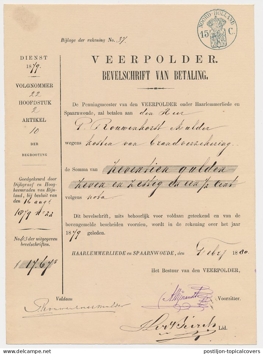 Fiscaal Stempel - Bevelschrift Veerpolder 1880 + Nota Molens - Fiscaux