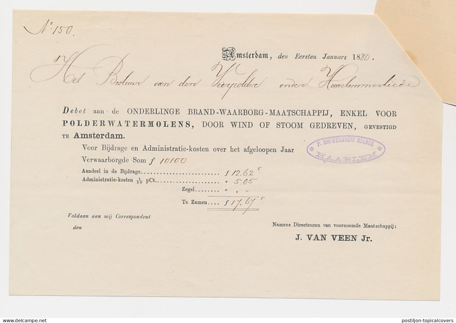 Fiscaal Stempel - Bevelschrift Veerpolder 1880 + Nota Molens - Revenue Stamps