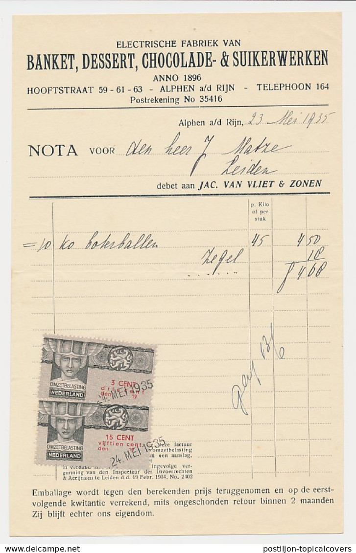 Omzetbelasting 3 CENT / 15 CENT - Alphen A/d Rijn 1935 - Revenue Stamps