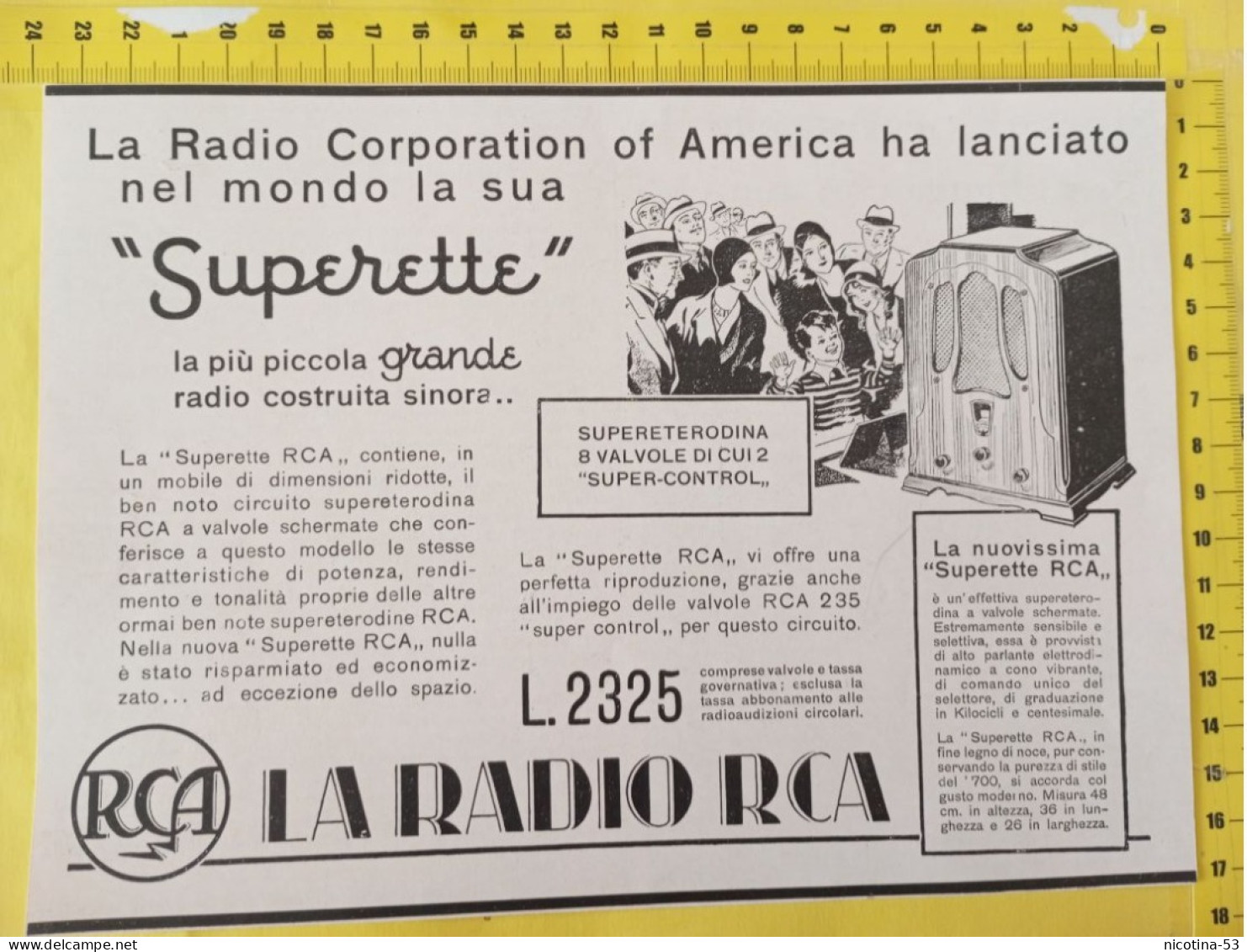 IT-00574- PUBBLICITÀ 1931 - "SUPERETTE" - LA RADIO RCA - SUPERETERODINA 8 VALVOLE DI CUI 2 "SUPER-CONTROL" - Autres & Non Classés