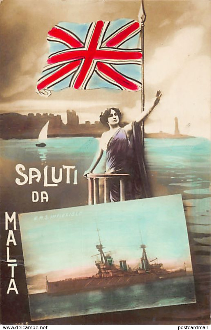 Malta - Saluti Di Malta - Royal Navy H.M.S. Inflexible - Publ. Unknown  - Malta