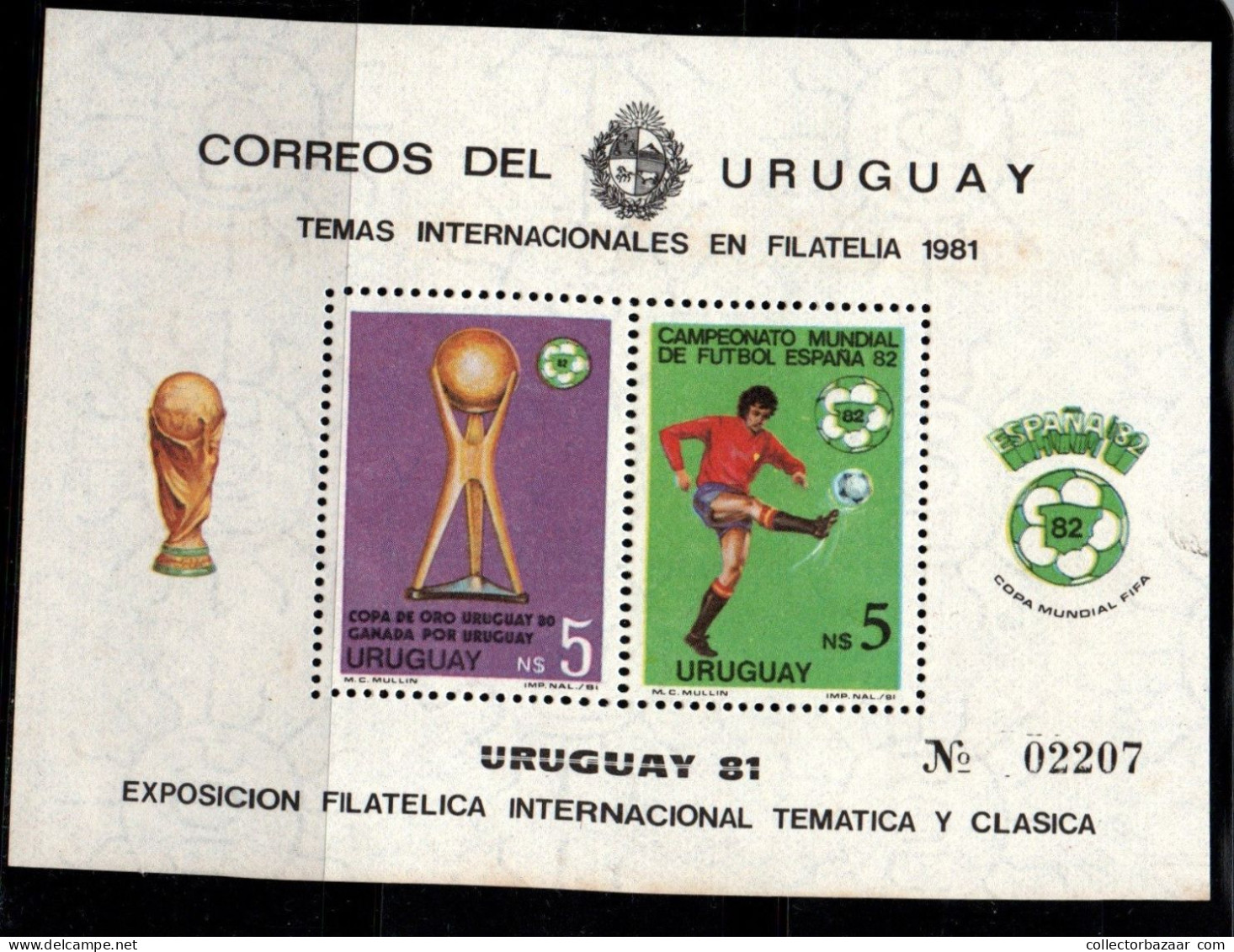 1981 Uruguay Intl Philatelic Exhibition Gold Cup Soccer Player Kicking Ball #1115  ** MNH - Uruguay