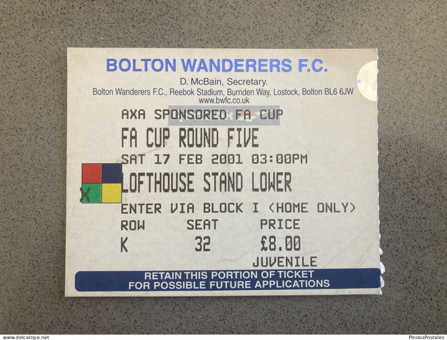 Bolton Wanderers V Blackburn Rovers 2000-01 Match Ticket - Eintrittskarten