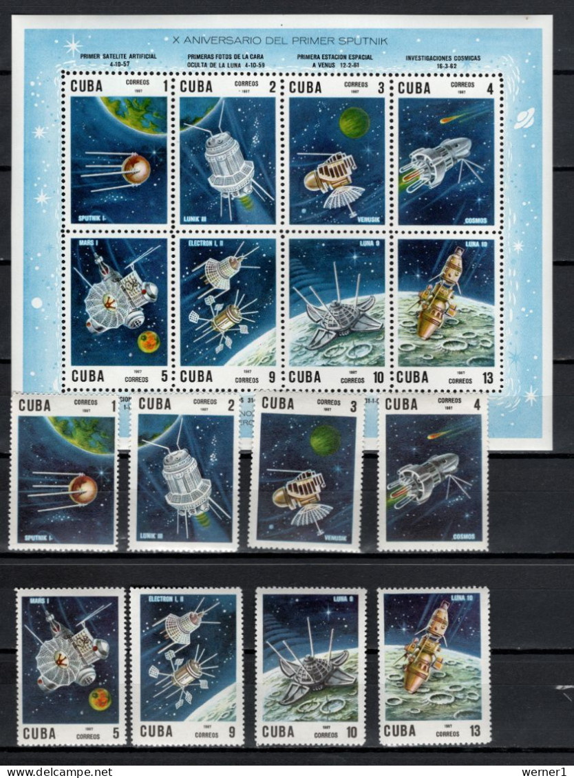 Cuba 1967 Space, 10th Anniversary Of First Satellite Set Of 8 + S/s MNH - North  America