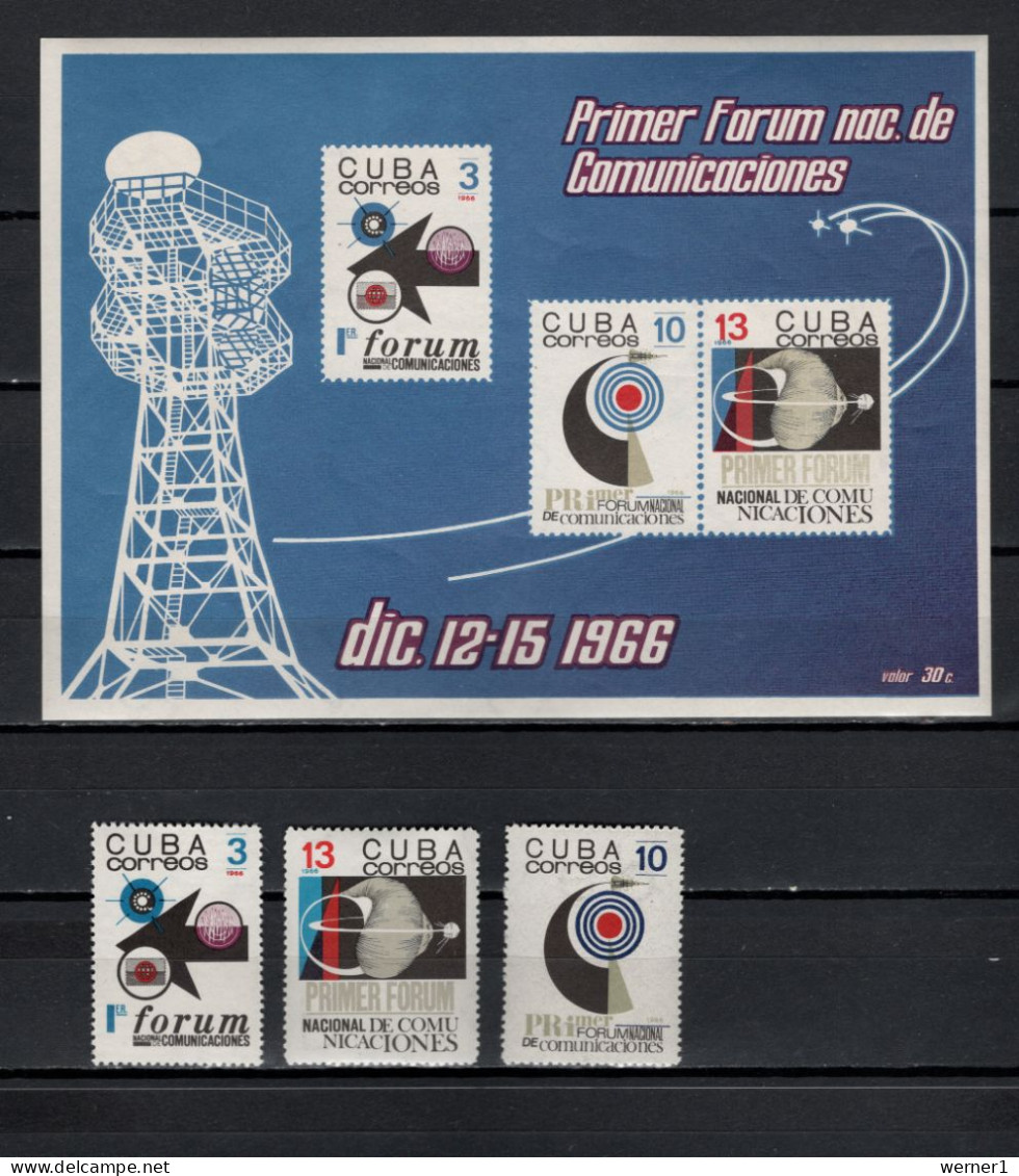 Cuba 1966 Space, National Telecommunication Forum Set Of 3 + S/s MNH - Noord-Amerika