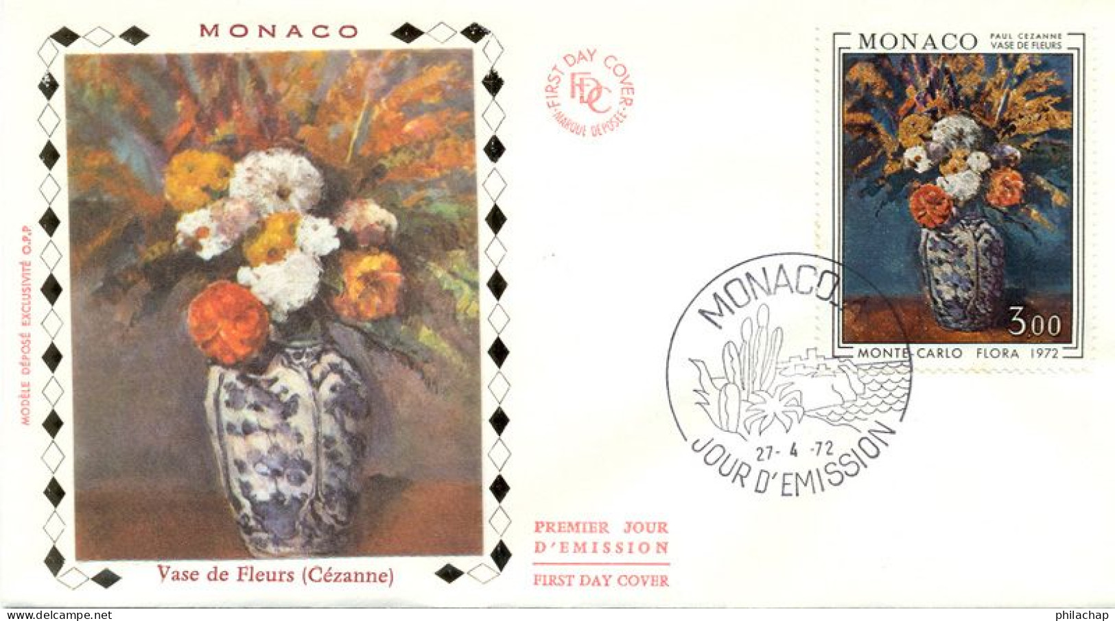 Monaco FDC 1972 Yvert 886 Peinture Fleurs Cezanne - FDC