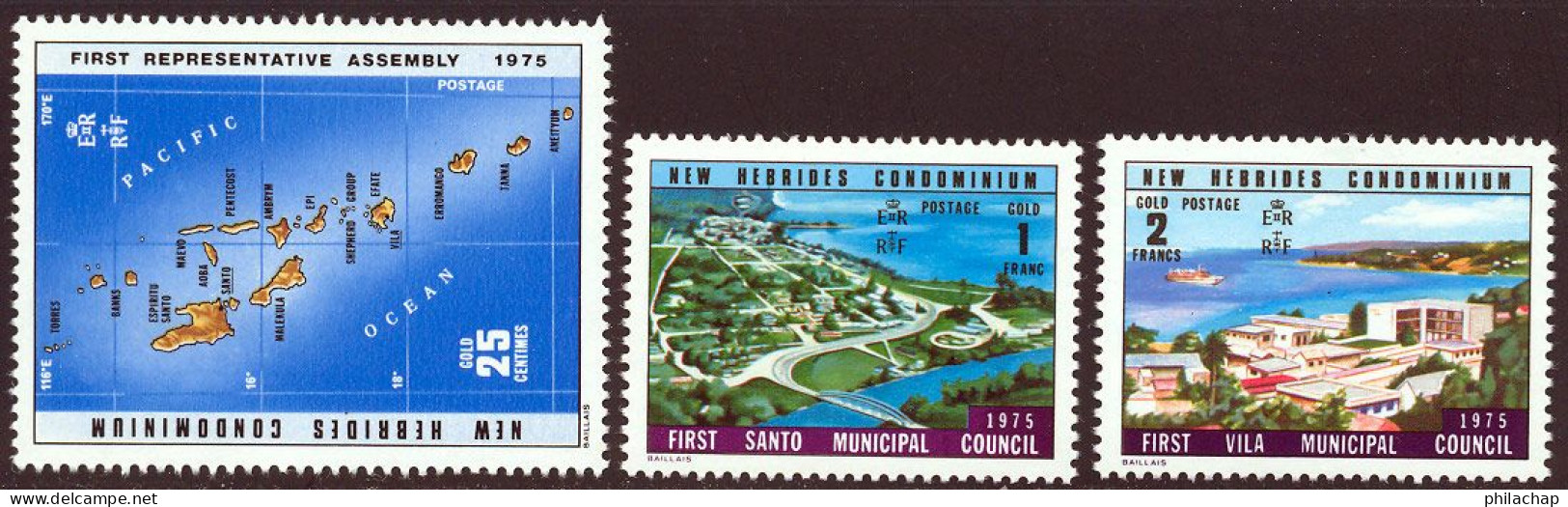 Nouvelles Hebrides 1976 Yvert 435 / 437 ** TB Coin De Feuille Avec Date - Unused Stamps