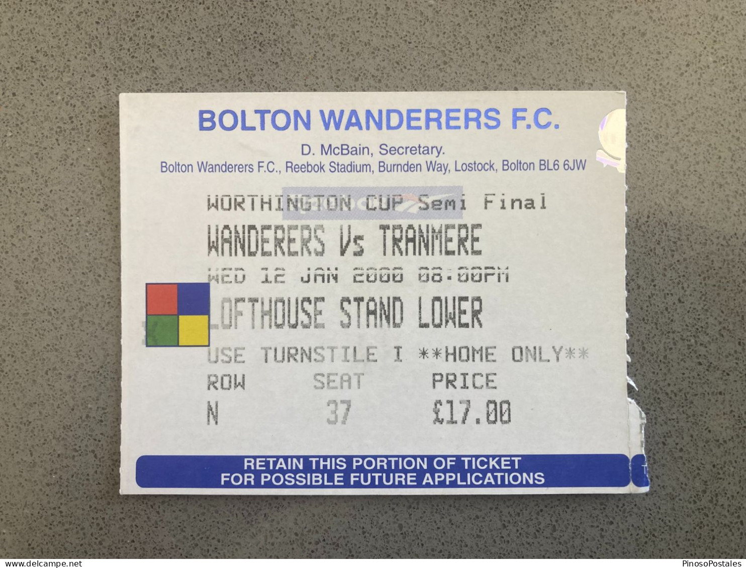Bolton Wanderers V Tranmere Rovers 1999-00 Match Ticket - Eintrittskarten