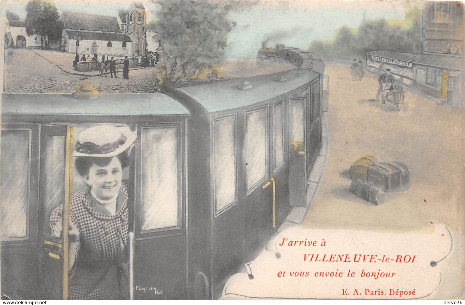 CPA Fantaisie - J'arrive à VILLENEUVE LE ROI Et Vous Envoie Le Bonjour - Train - Villeneuve Le Roi