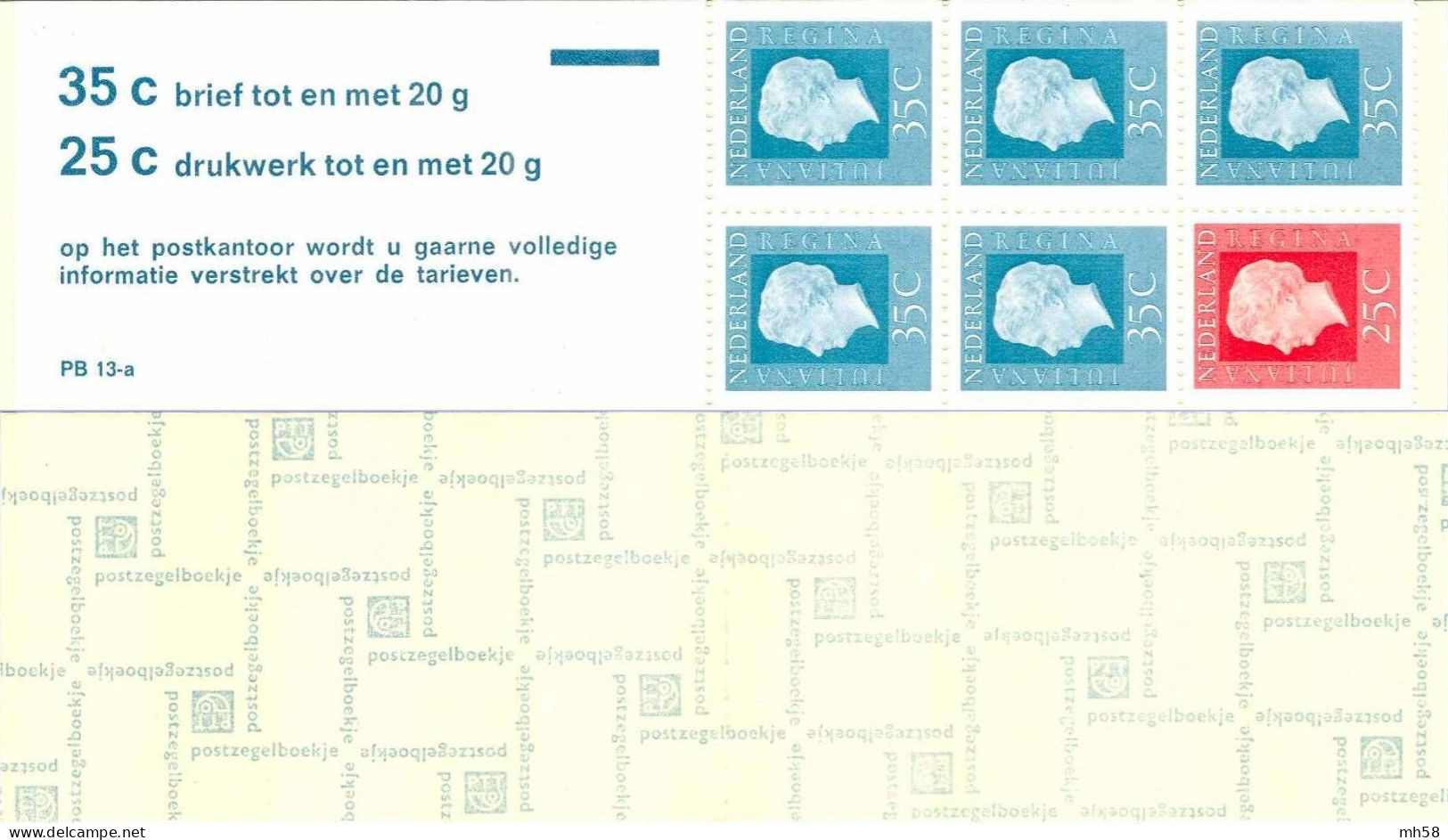 PAYS-BAS NEDERLAND 1973 - Carnet / Booklet / MH Indice PB 13-a - 2 G Juliana - YT C 945a / MI MH 14 - Carnets Et Roulettes