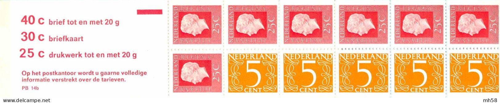 PAYS-BAS NEDERLAND 1973 - Carnet / Booklet / MH Indice PB 14b - 2 G Chiffre / Juliana - YT C 976 I / MI MH 15 - Carnets Et Roulettes