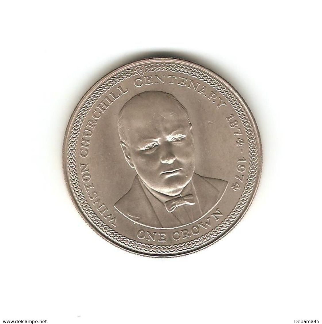 466/ ILE DE MAN : Elizabeth II : 1 Crown 1974 (copper-nickel - 28.76 Grammes) Centenaire Winston Churchill 1874-1974 - Isla Man