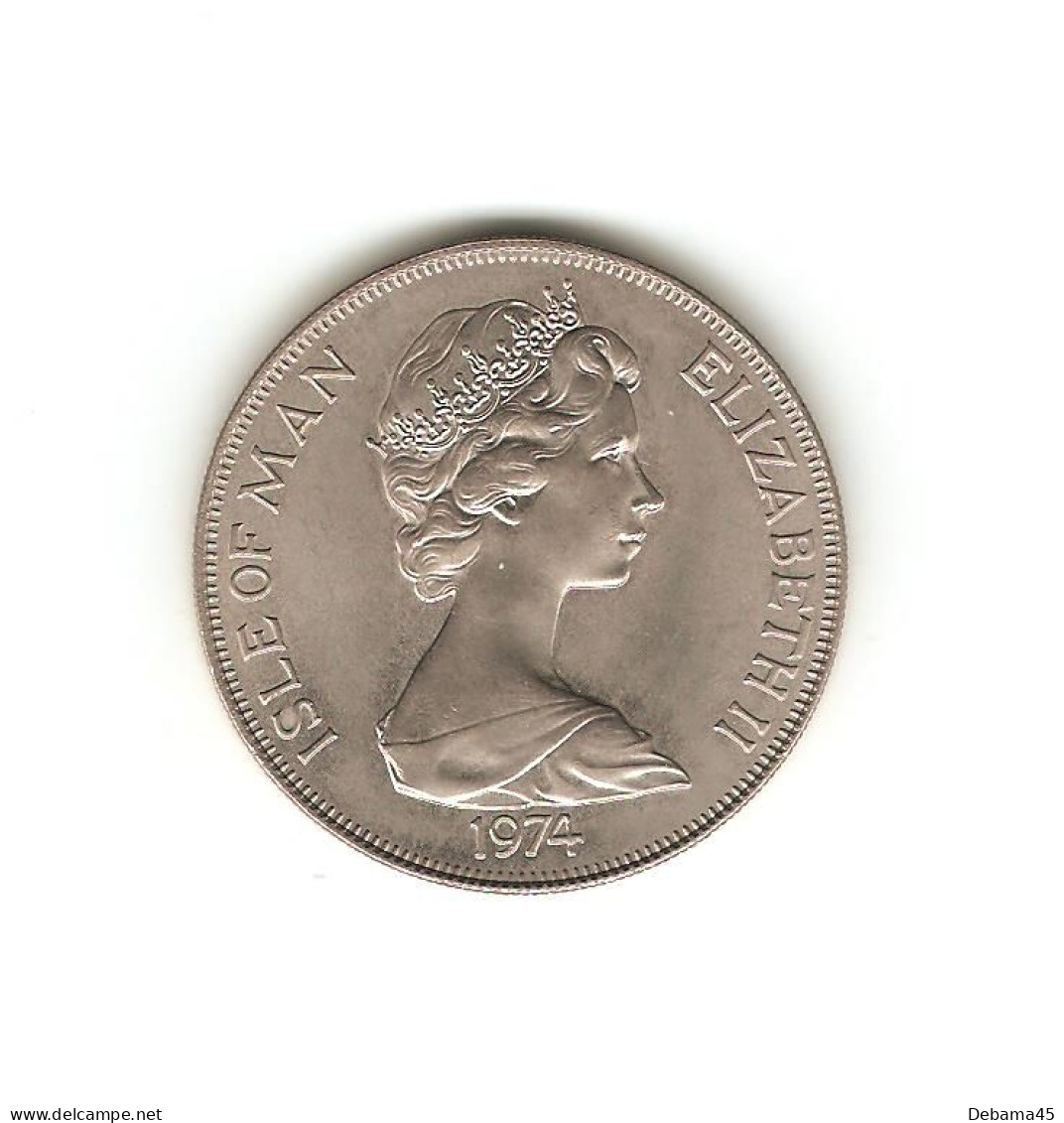 466/ ILE DE MAN : Elizabeth II : 1 Crown 1974 (copper-nickel - 28.76 Grammes) Centenaire Winston Churchill 1874-1974 - Isla Man