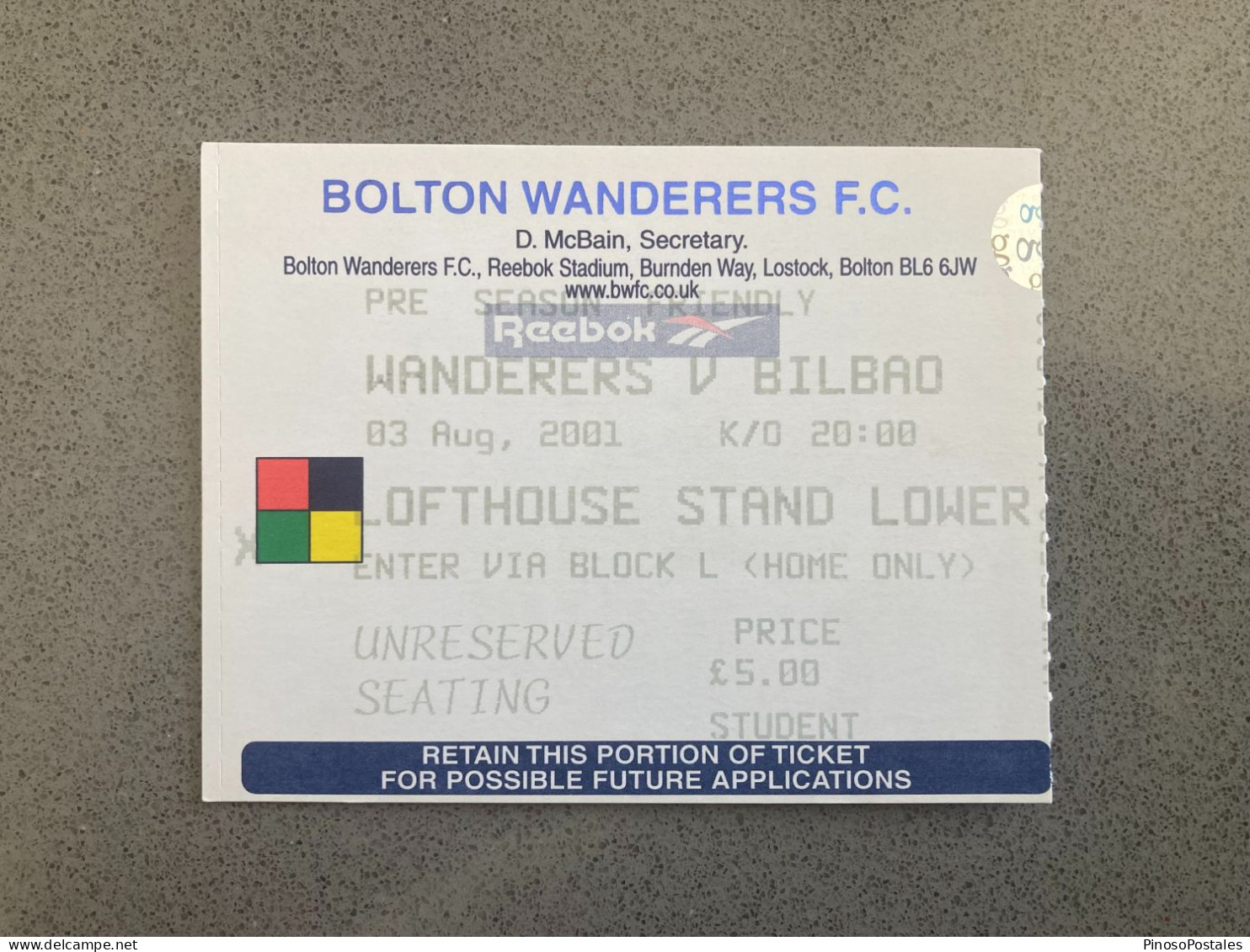 Bolton Wanderers V Athletic Bilbao 2001-02 Match Ticket - Eintrittskarten