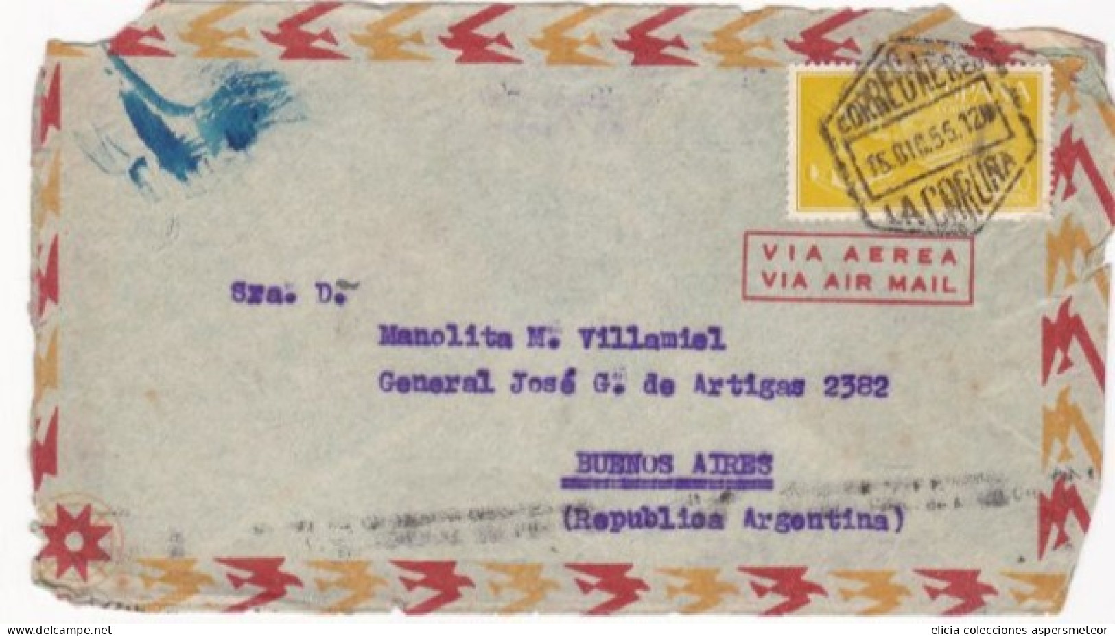 Spain - 1955 - Airmail - Letter - Sent From La Coruña To Buenos Aires, Argentina - Caja 30 - Briefe U. Dokumente