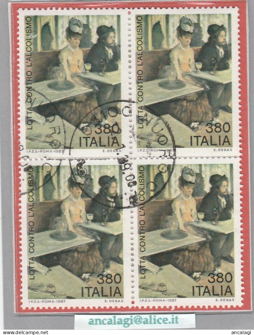 USATI ITALIA 1987 - Ref.0559B "LOTTA CONTRO L'ALCOLISMO" 1 Valore In Quartina - - 1981-90: Oblitérés