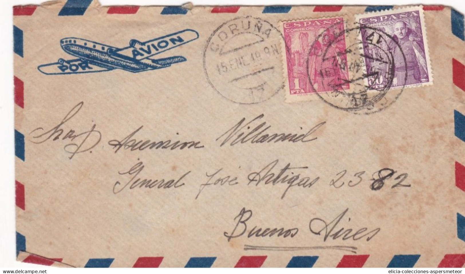 Spain - 1949 - Airmail - Letter - Sent From La Coruña To Buenos Aires, Argentina - Caja 30 - Covers & Documents