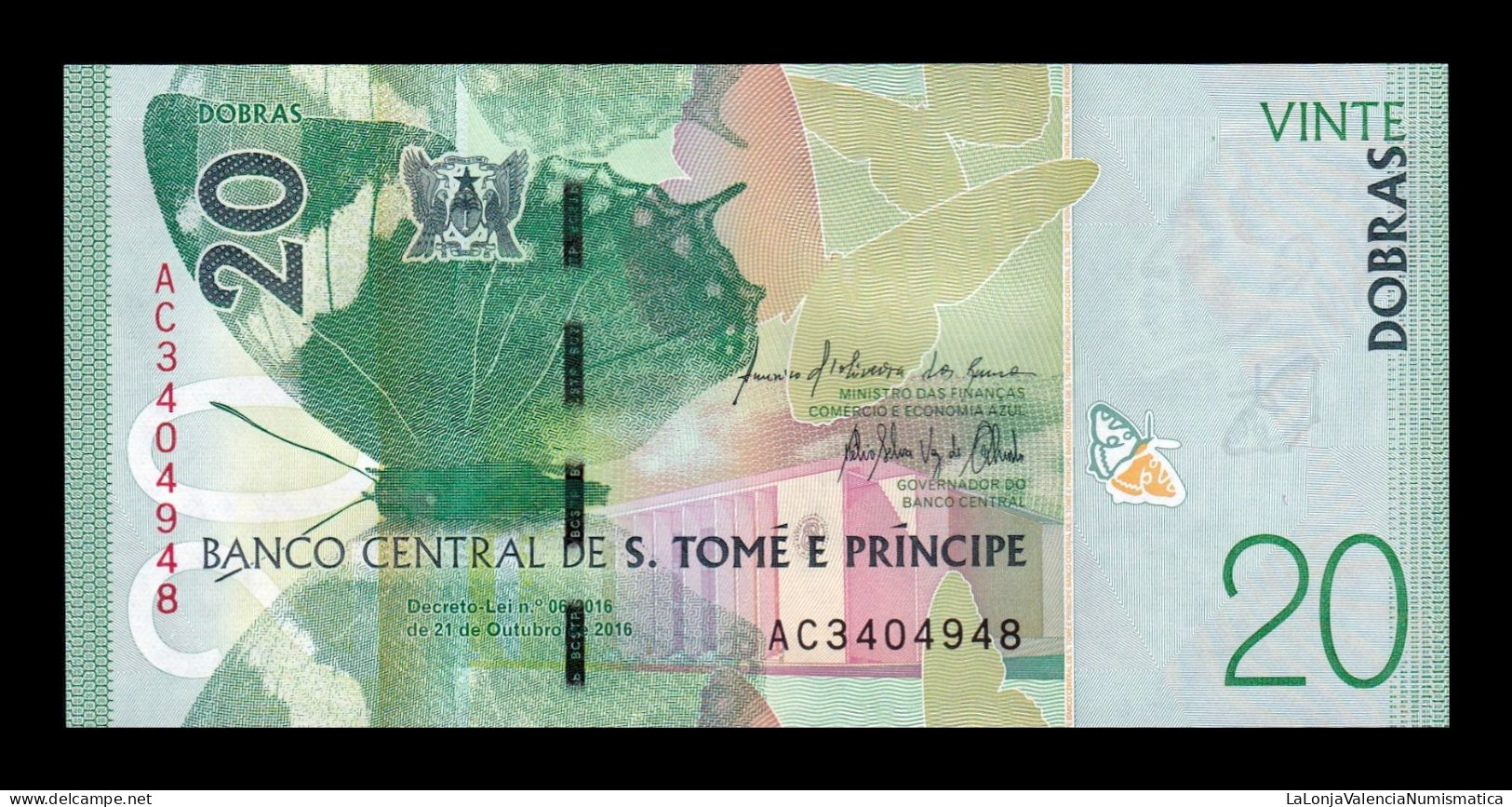 Santo Tomé Y Príncipe Saint Thomas & Prince 20 Dobras 2016 Pick 72 Sc Unc - Sao Tome And Principe