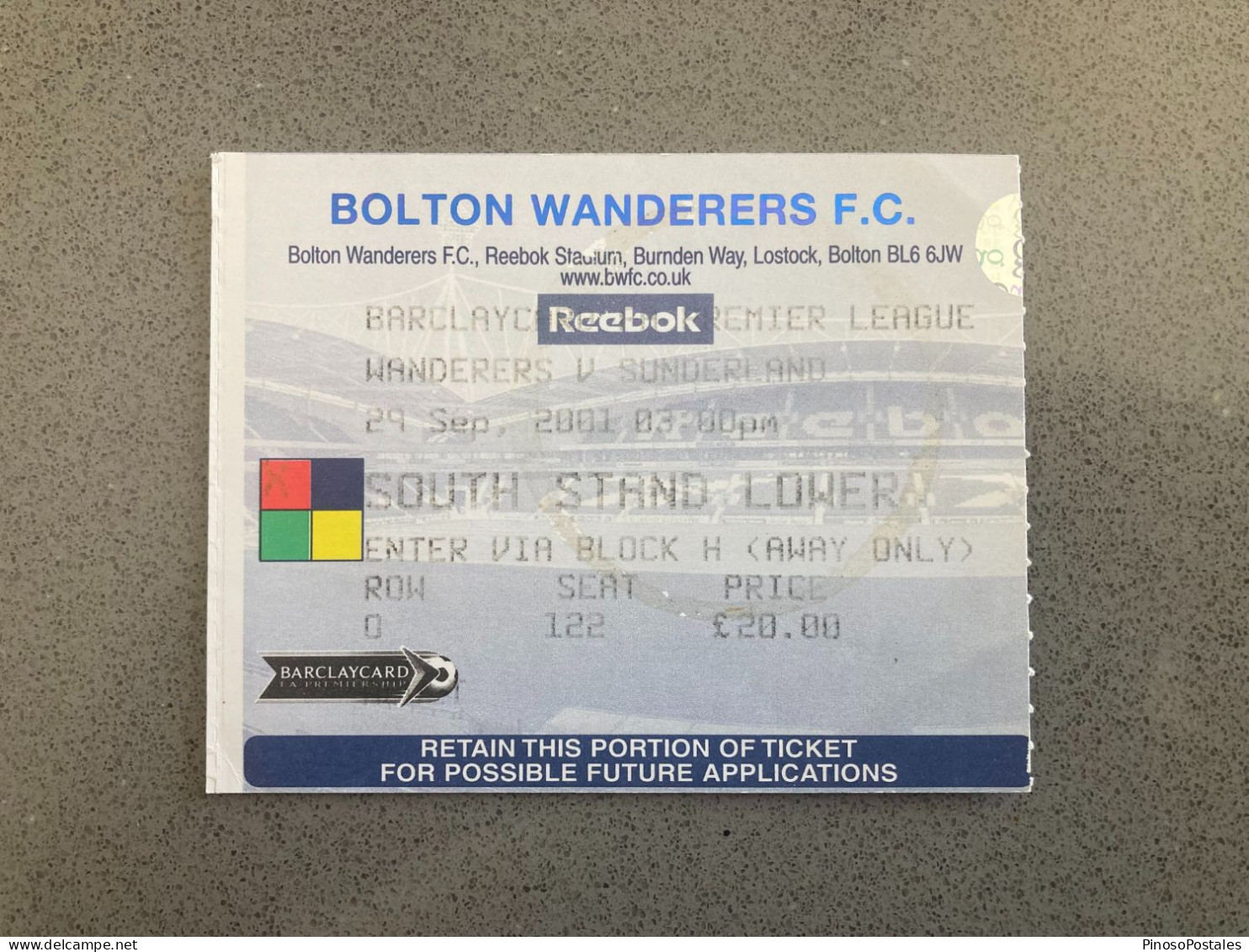 Bolton Wanderers V Sunderland 2001-02 Match Ticket - Eintrittskarten