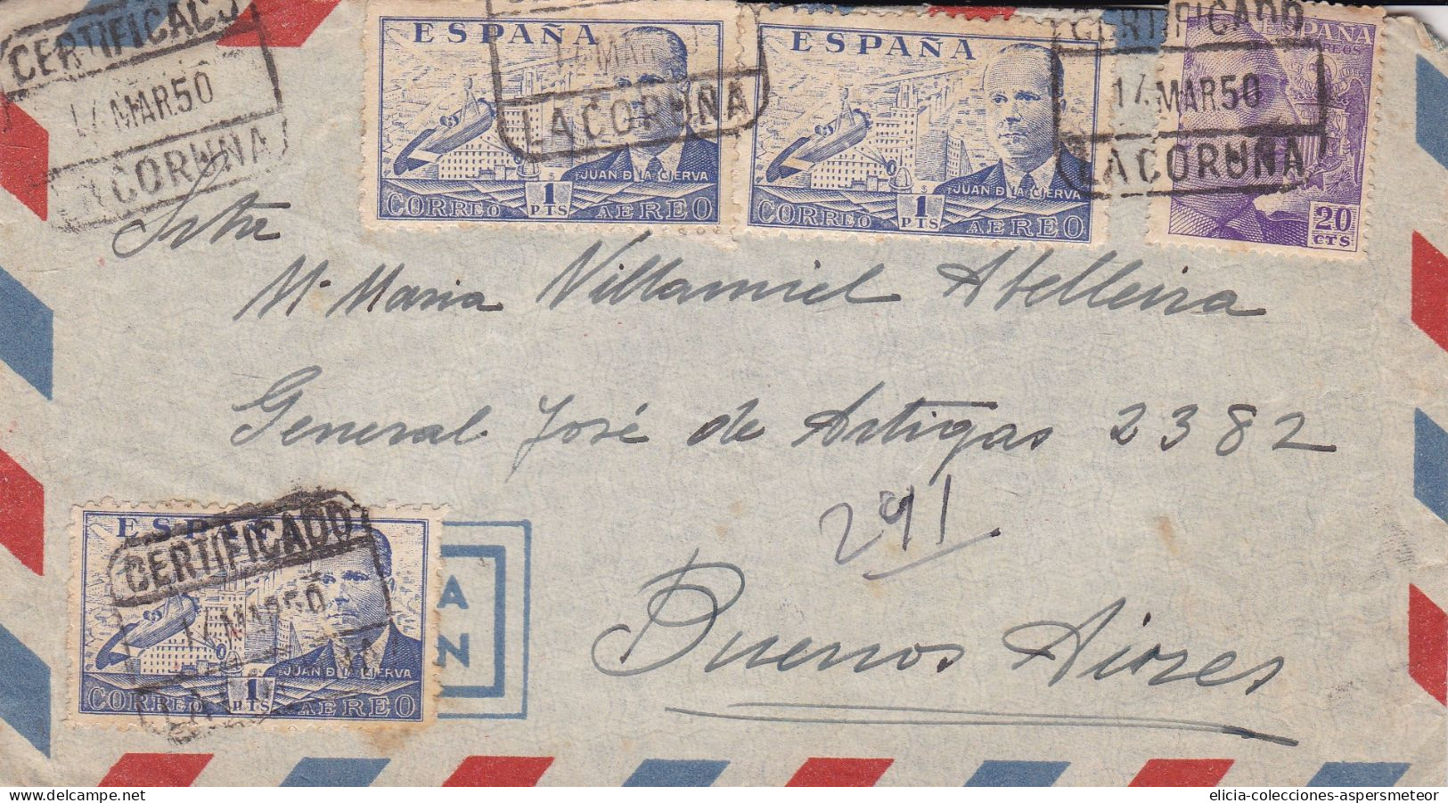 Spain - 1950 - Airmail - Letter - Sent From La Coruña To Buenos Aires, Argentina - Caja 30 - Storia Postale