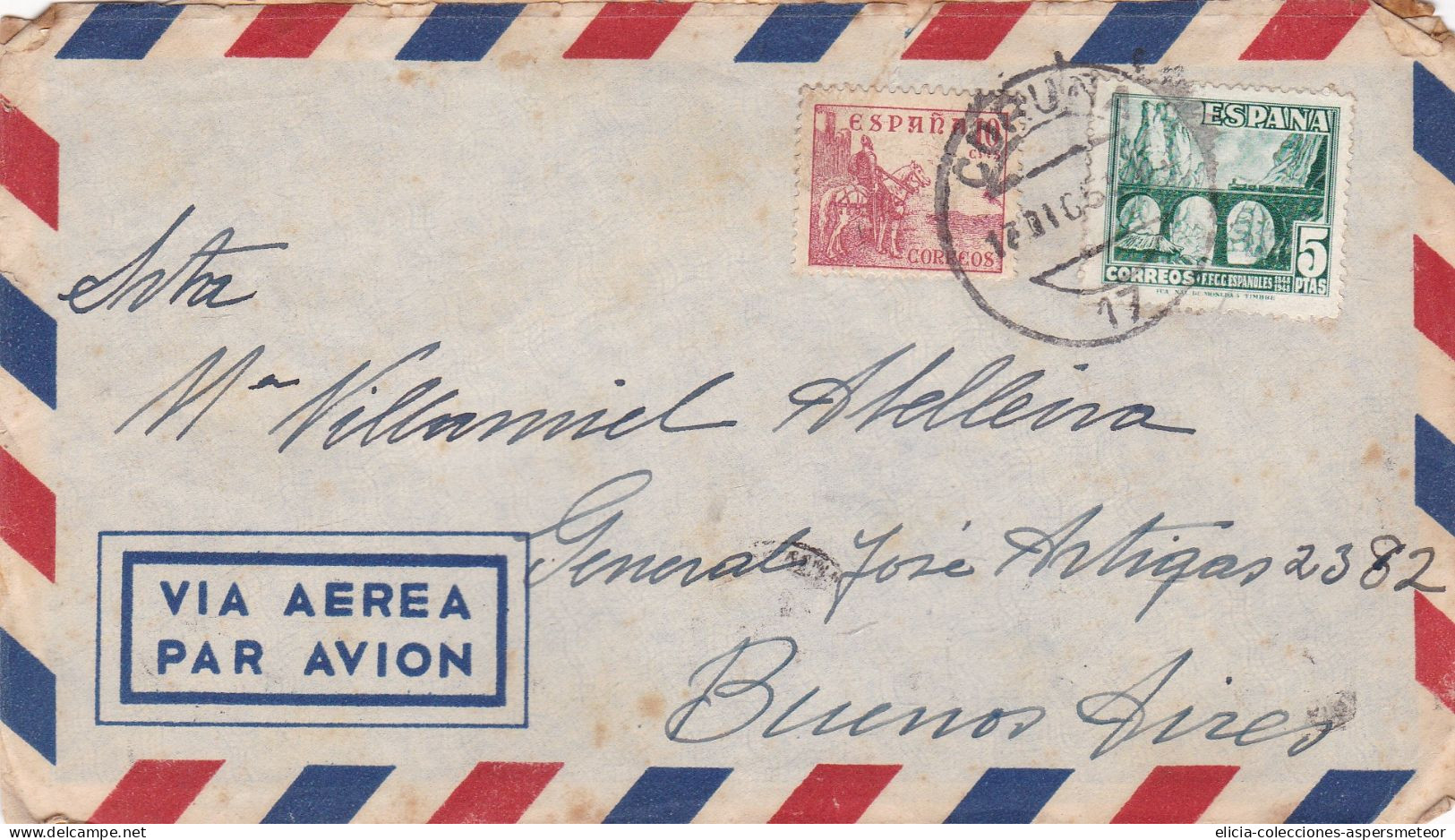 Spain - 1951 - Airmail - Letter - Sent From La Coruña To Buenos Aires, Argentina - Caja 30 - Storia Postale