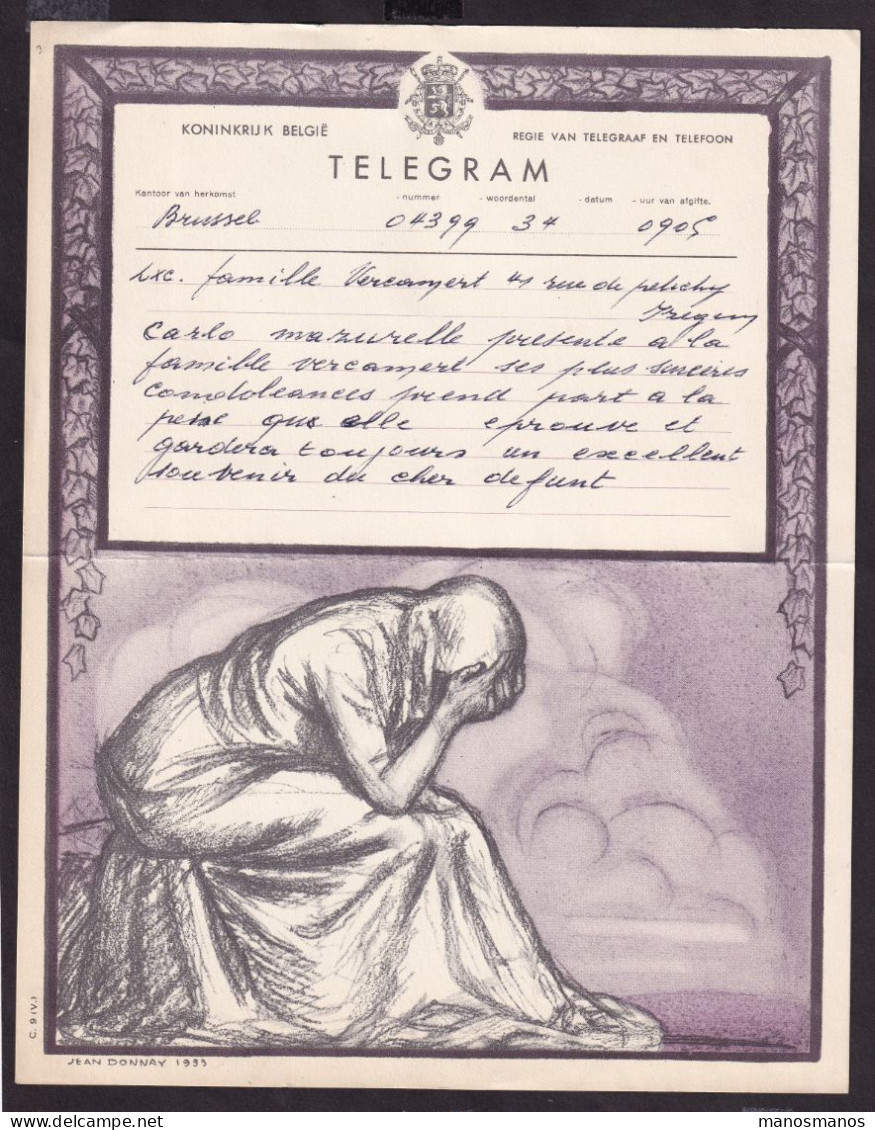 DDFF 921 -- 2 Télégrammes De Deuil 1951 Vers La Famille Vercamert à IZEGEM - Cachets IZEGEM TT - Telegrams