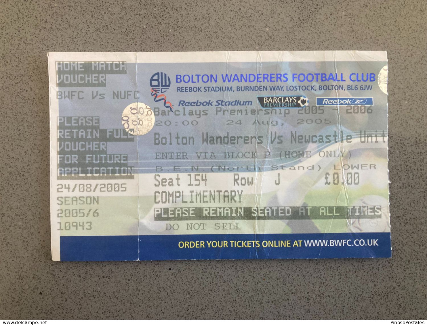 Bolton Wanderers V Newcastle United 2005-06 Match Ticket - Eintrittskarten