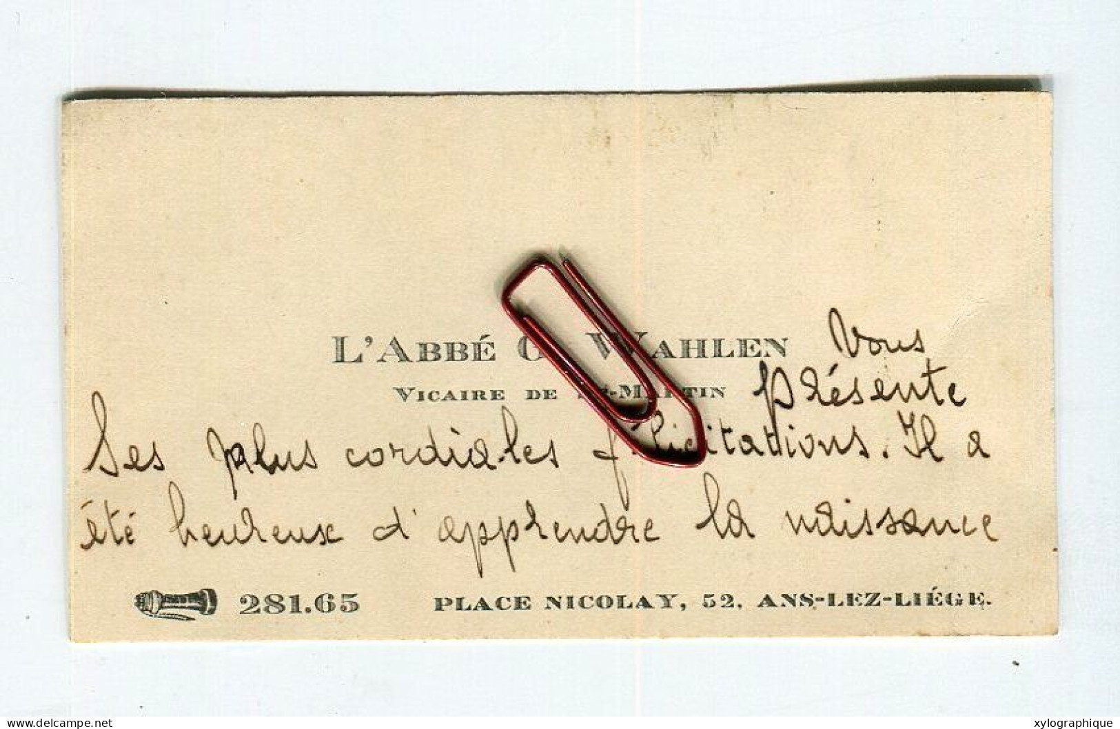 ANS (Liège) - Carte De Visite 1932, Abbé G. Wahlen Vicaire Saint-Martin Place Nicolay, à Famille Gérardy Warland - Visiting Cards