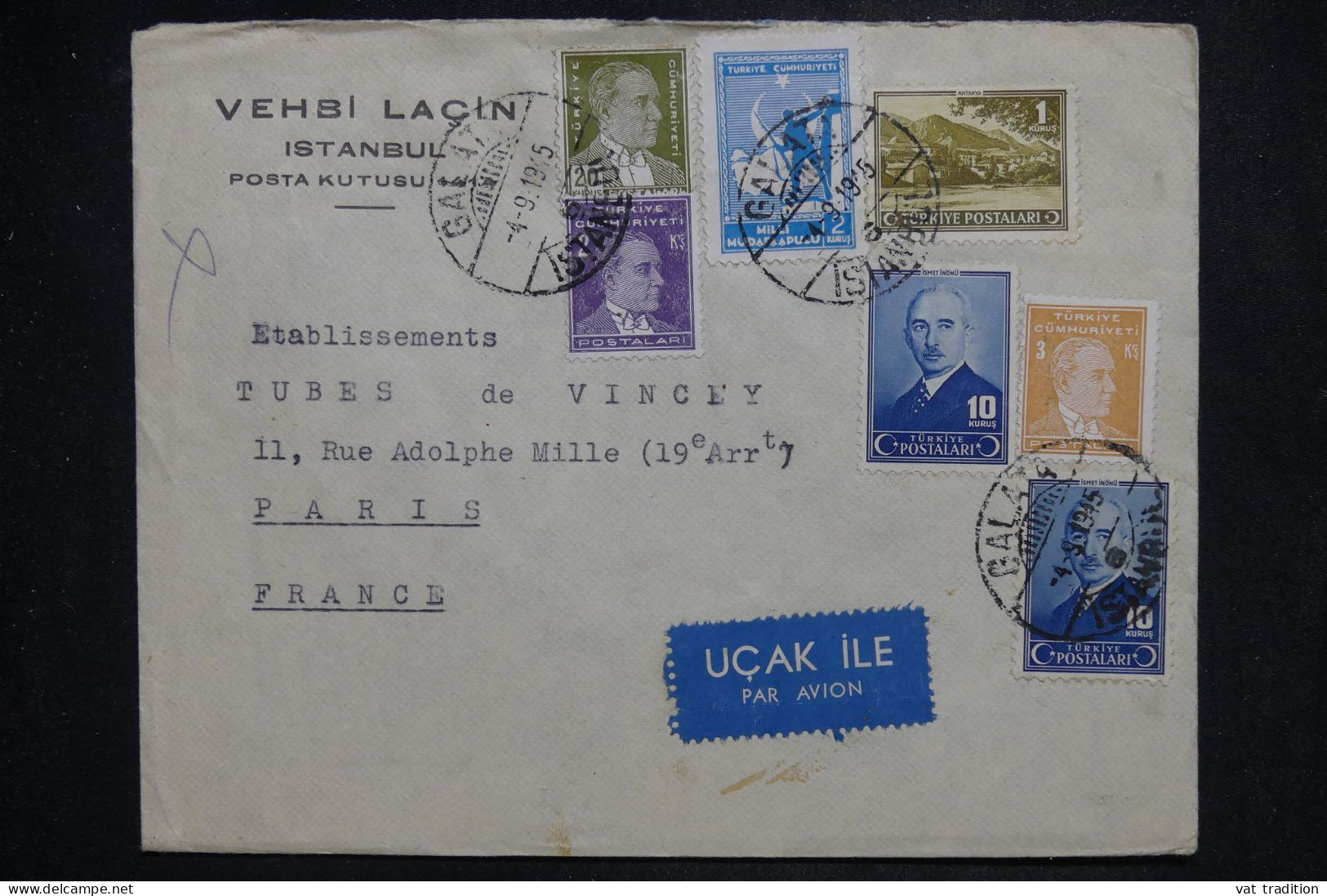 TURQUIE  - Enveloppe Commerciale De Istanbul Pour Paris En 1945  - L 151613 - Briefe U. Dokumente