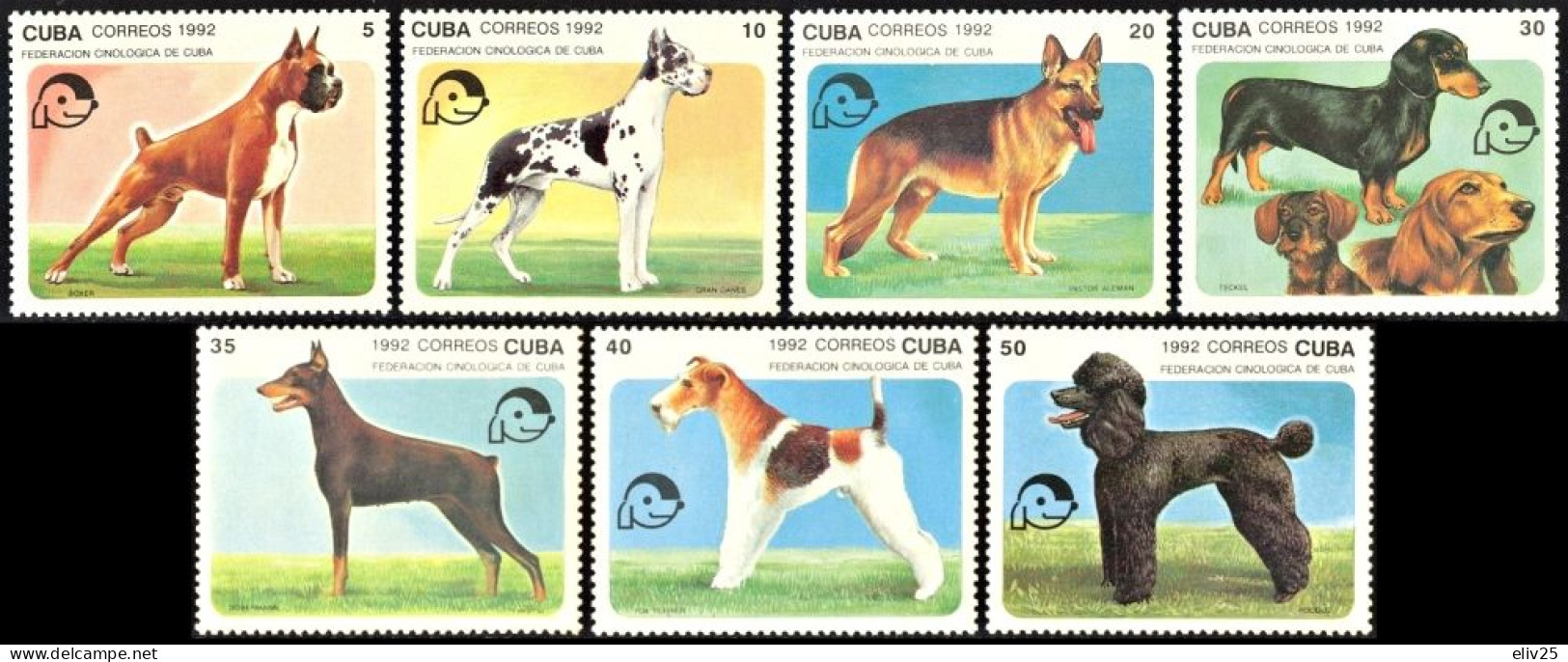 Cuba 1992, Dog Breeds - 7 V. MNH - Honden