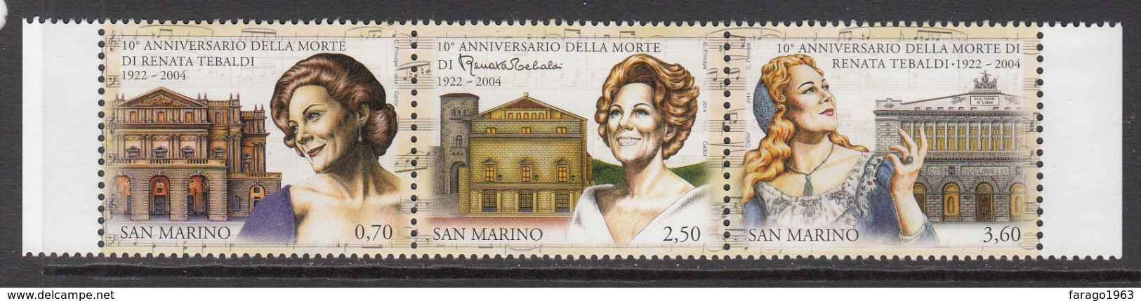 2014 San Marino Opera Music  Complete  Strip Of 3 MNH  @ BELOW FACE VALUE - Neufs