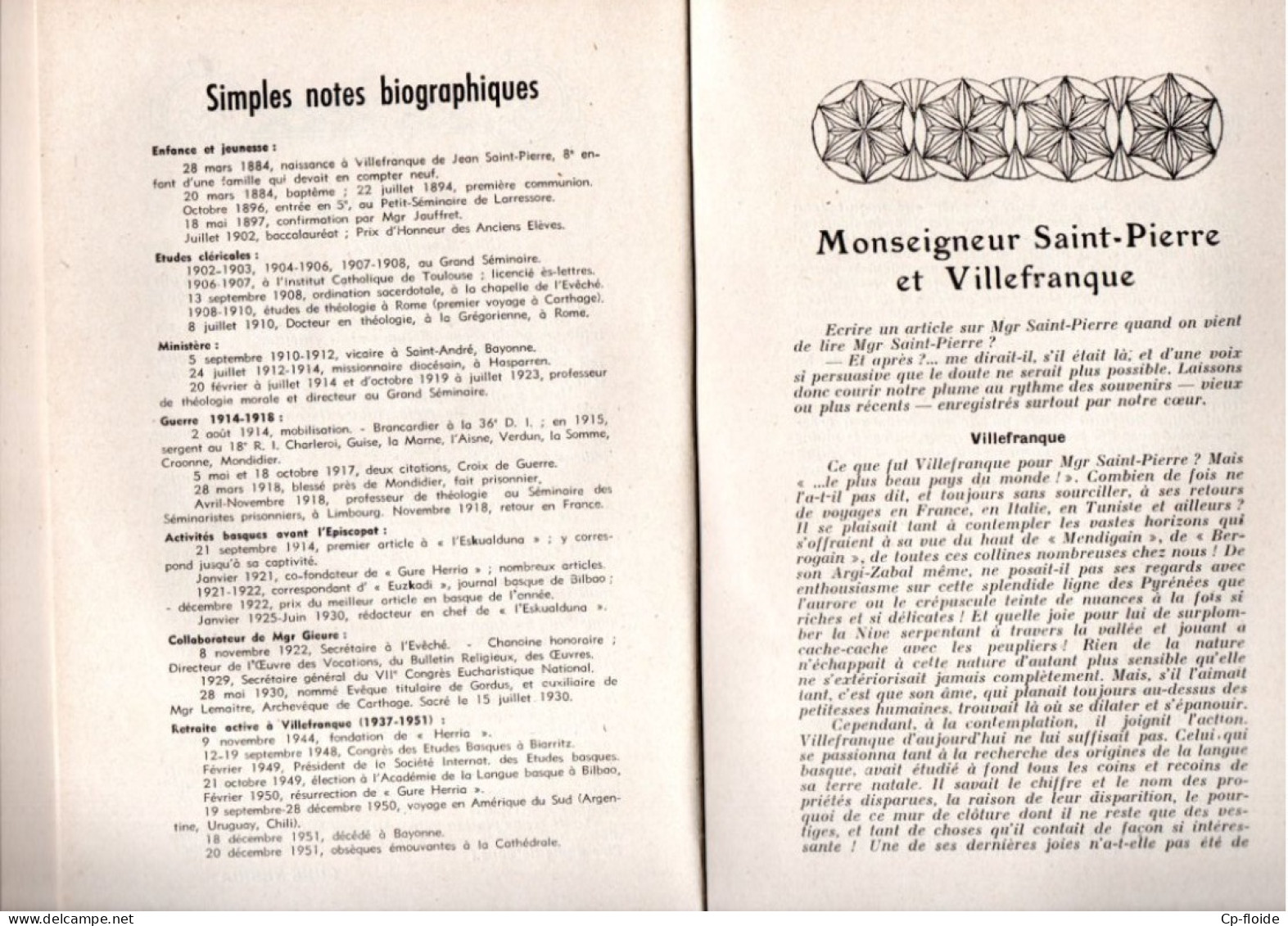 LIVRE . PAYS BASQUE . " SON EXCELLENCE MONSEIGNEUR JEAN SAINT-PIERRE ET VILLEFRANQUE " - Réf. N°283L - - Pays Basque