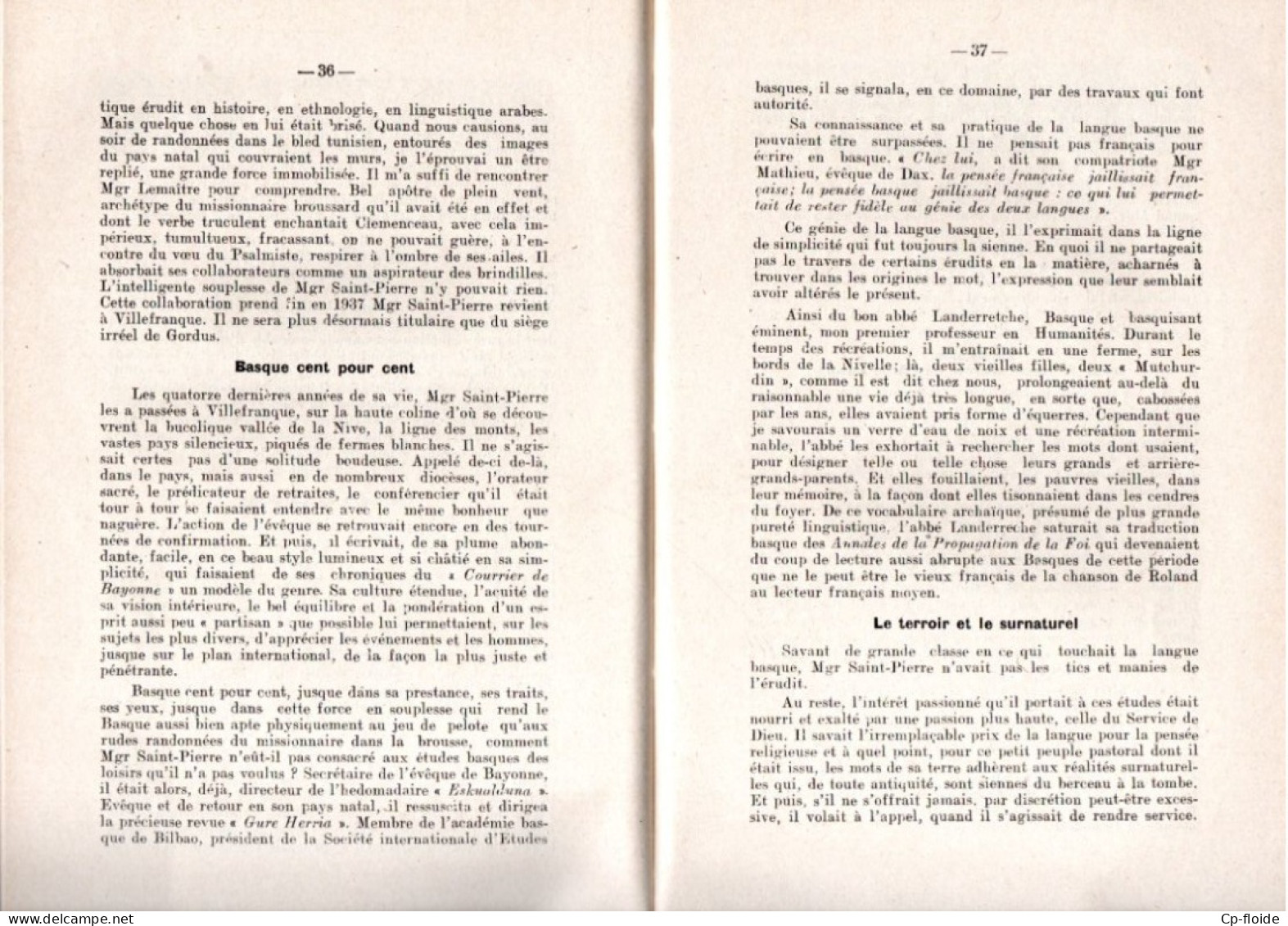 LIVRE . PAYS BASQUE . " SON EXCELLENCE MONSEIGNEUR JEAN SAINT-PIERRE ET VILLEFRANQUE " - Réf. n°283L -