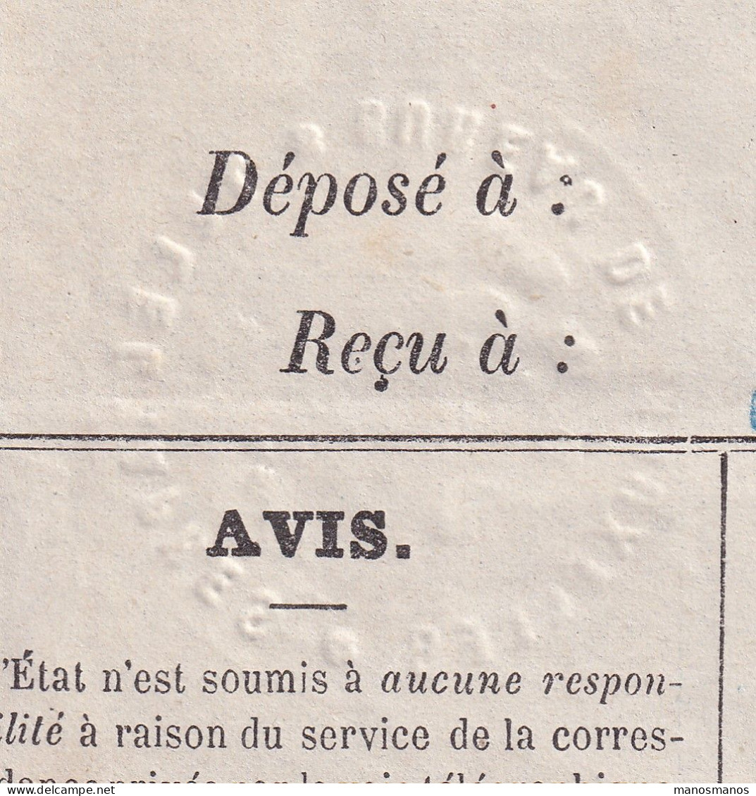 DDFF 923 -- Formule De Télégramme Ancienne - BRUGES à BXL 1871 - RARE Cachets En Relief Télégraphes Bureau De Bruxelles - Telegrammen