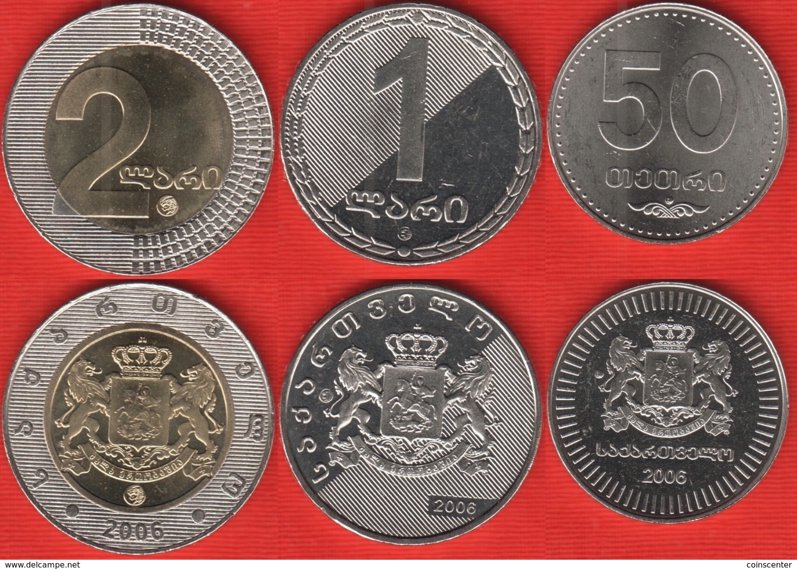 Georgia Set Of 3 Coins: 50 Tetri - 2 Lari 2006 UNC - Georgia