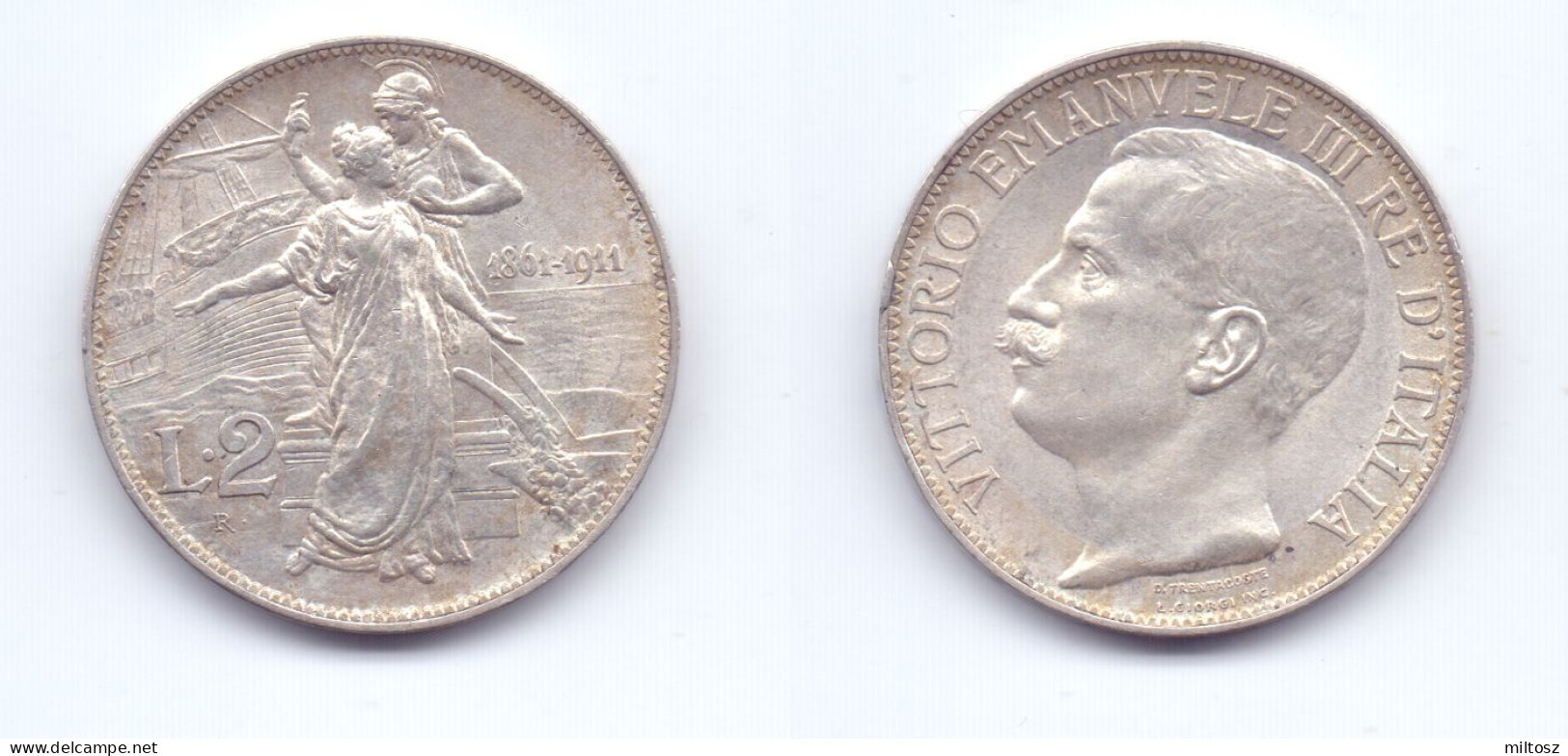 Italy 2 Lire 1911 50th Anniversary Of The Kingdom - 1900-1946 : Victor Emmanuel III & Umberto II