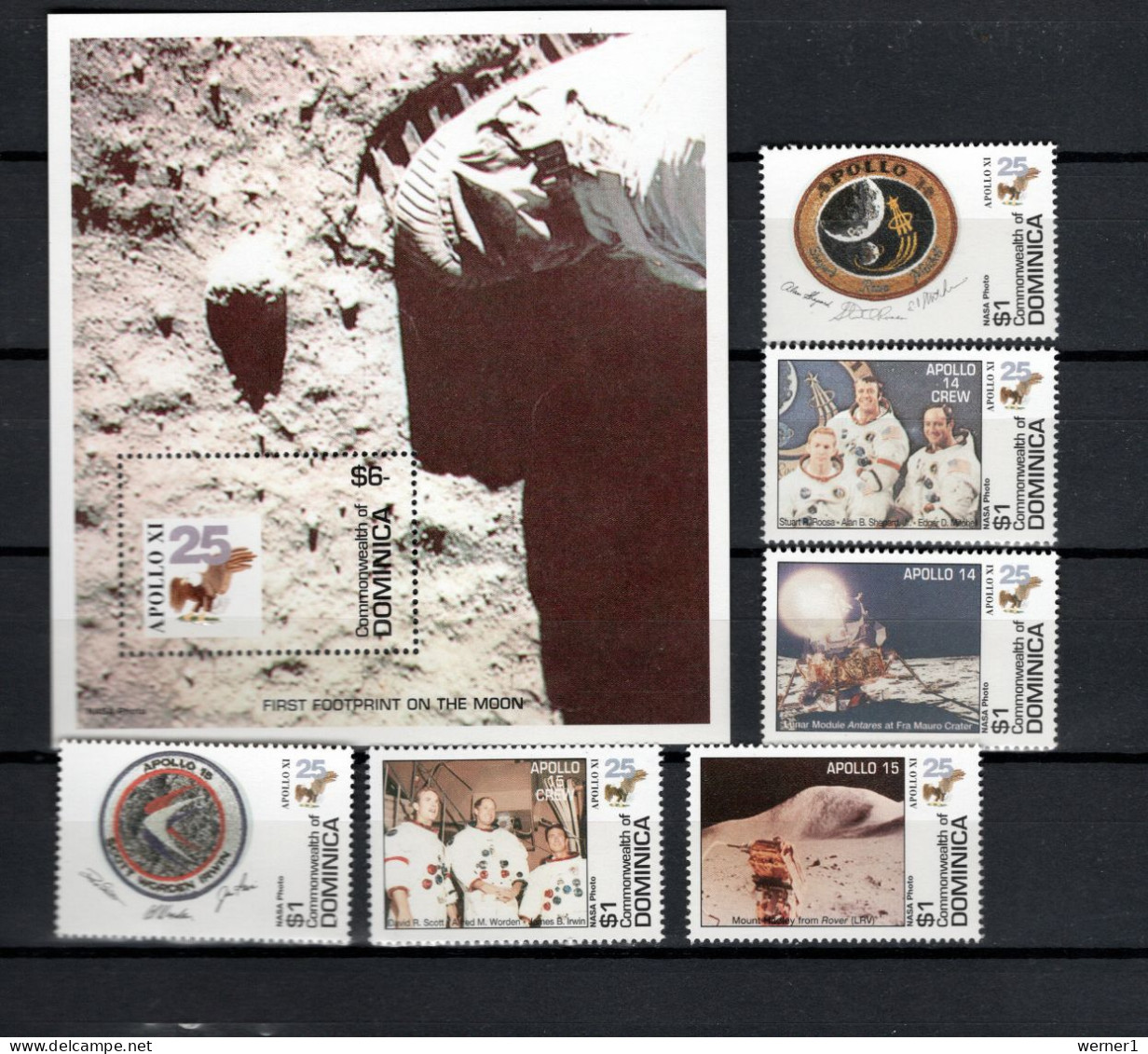 Dominica 1994 Space, 25th Anniversary Of Apollo 11 Moonlanding Set Of 6 + S/s MNH - America Del Nord