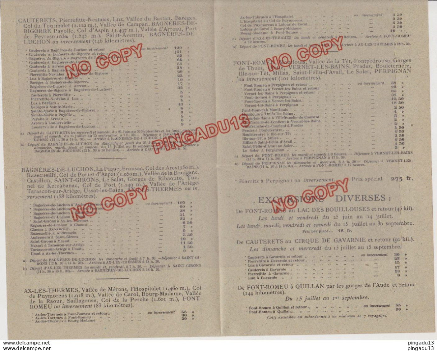 Fixe Chemins De Fer Du Midi Pyrénées Service Auto-cars Horaire Prix Des Services Année 1920 - Europe