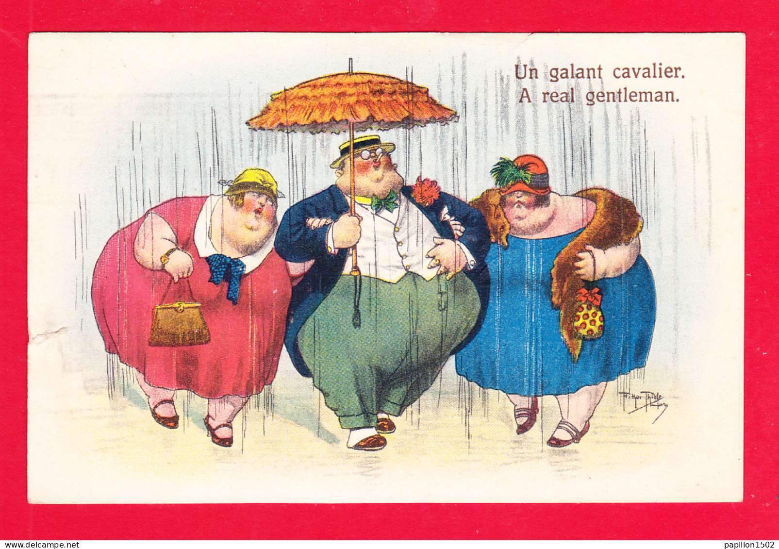 Illust-2116Ph115  Arthur THIELE, Un Galant Cavalier, Gros Homme Avec Parapluie, Grosses Femmes Sous La Pluie - Thiele, Arthur