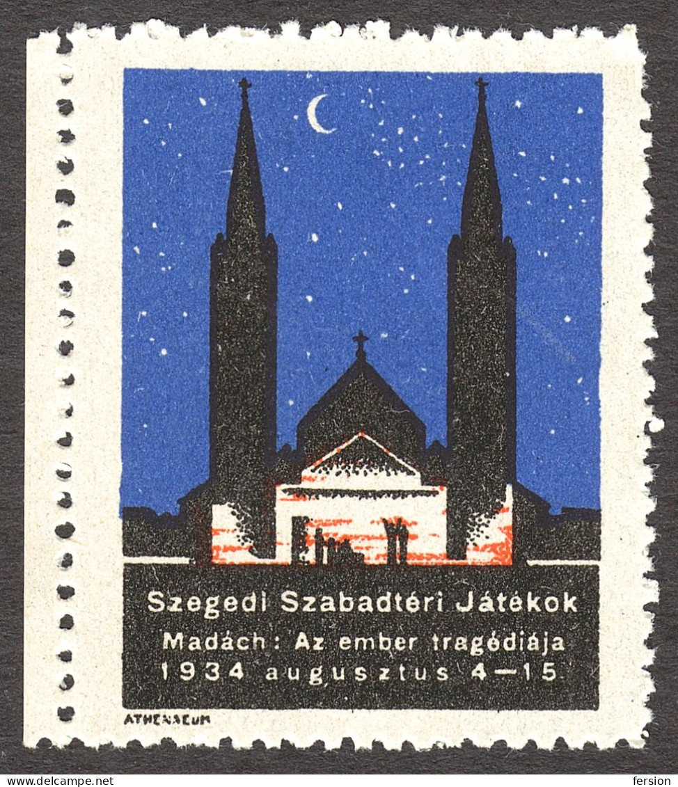 MOON STAR Cathedral Church 1934 HUNGARY SZEGED Theatre Theater Festival Madach Tragedy Of Man Label Cinderella Vignette - Théâtre