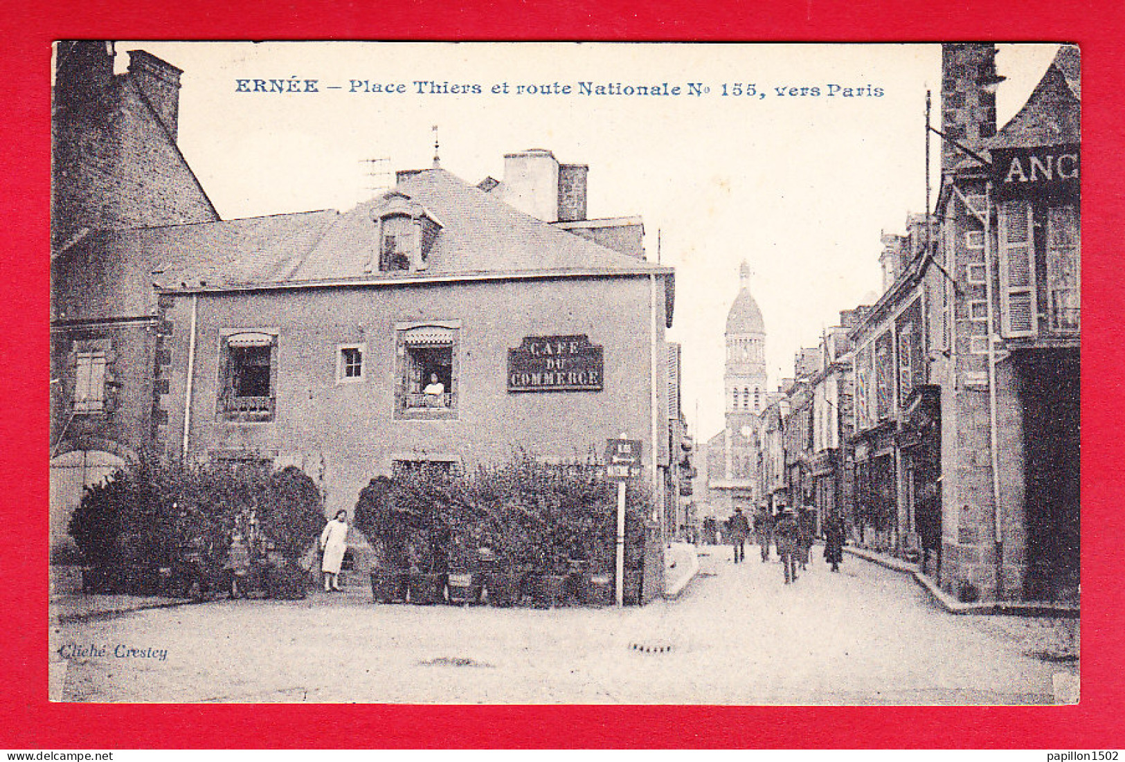 F-53-Ernee-14P213  Place Thiers Et Route Nationale N° 155, Vers Paris, Café Du Commerce, Animation, Cpa BE - Ernee