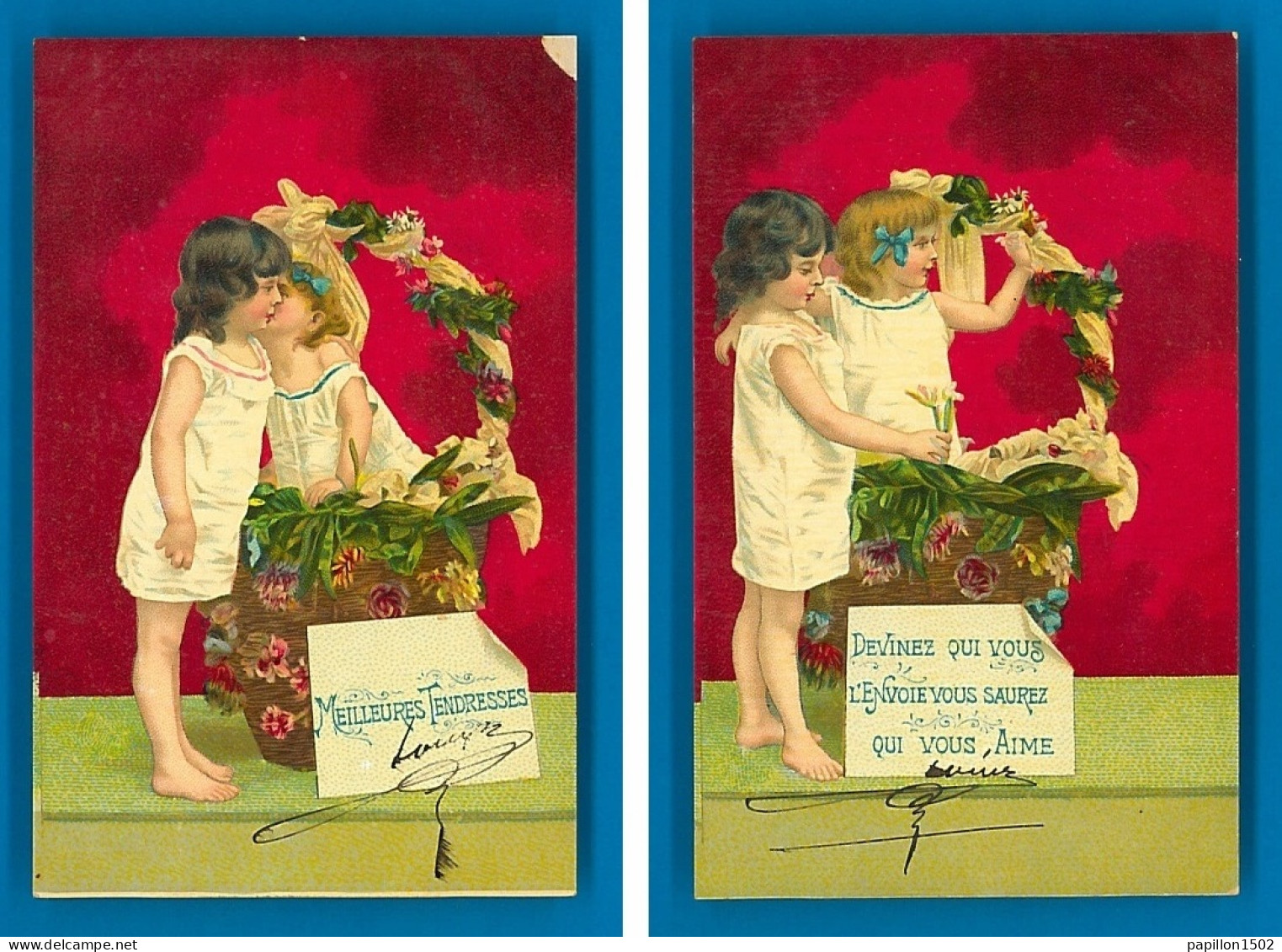 Serie-182P240  Série De 4 Cartes, Fillettes Avec Un Gros Panier De Fleurs, Cpa BE - Collections, Lots & Séries
