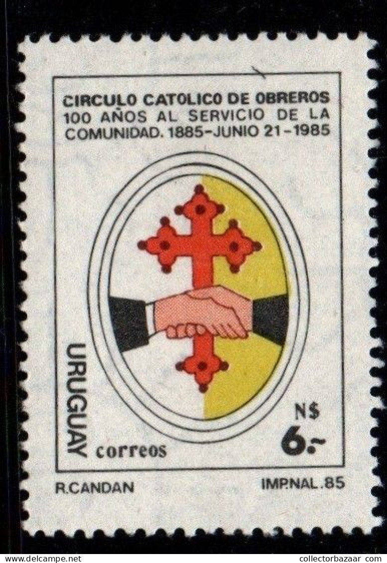 1985 Uruguay Catholic Circle Of Workers Centenary Cross Clasped Hands #1174 ** MNH - Uruguay