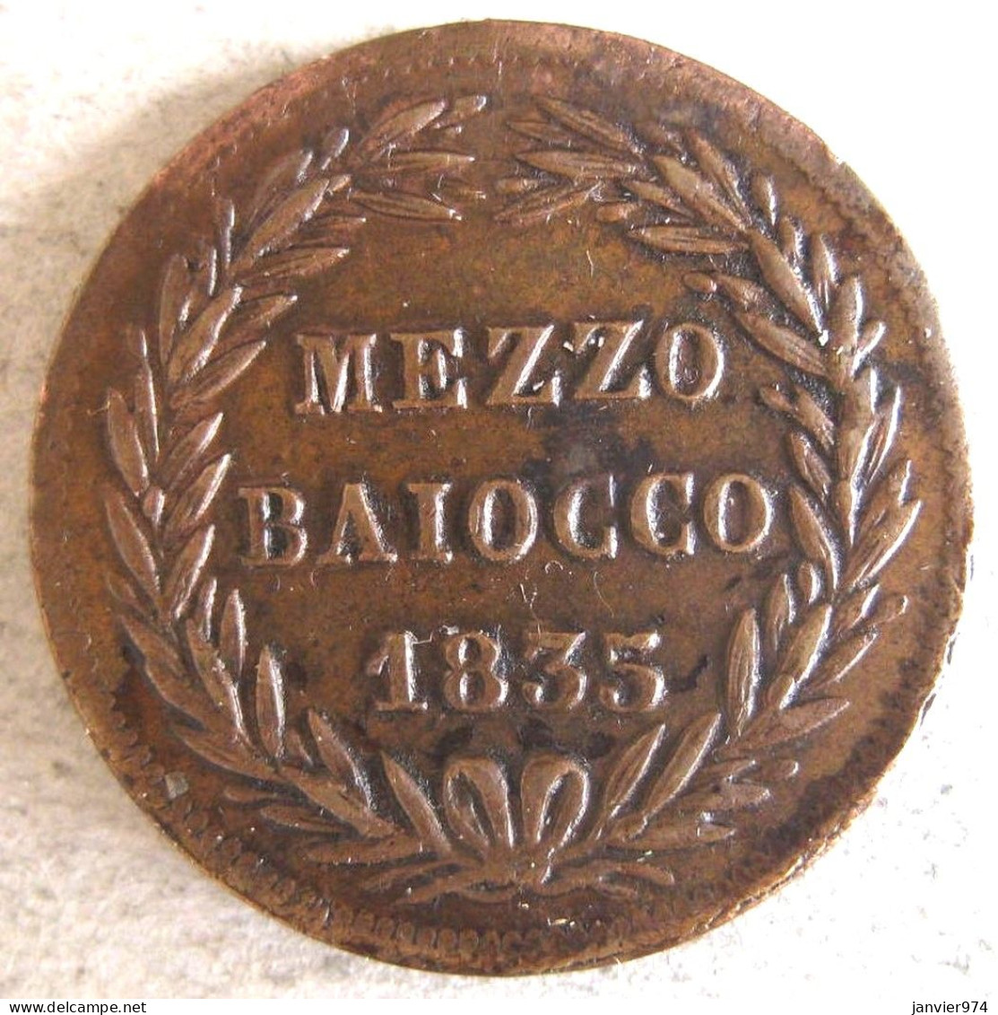 États Pontificaux   Mezzo Baiocco 1835 R An V, Grégoire XVI, En Cuivre , KM# 1319 - Vaticano