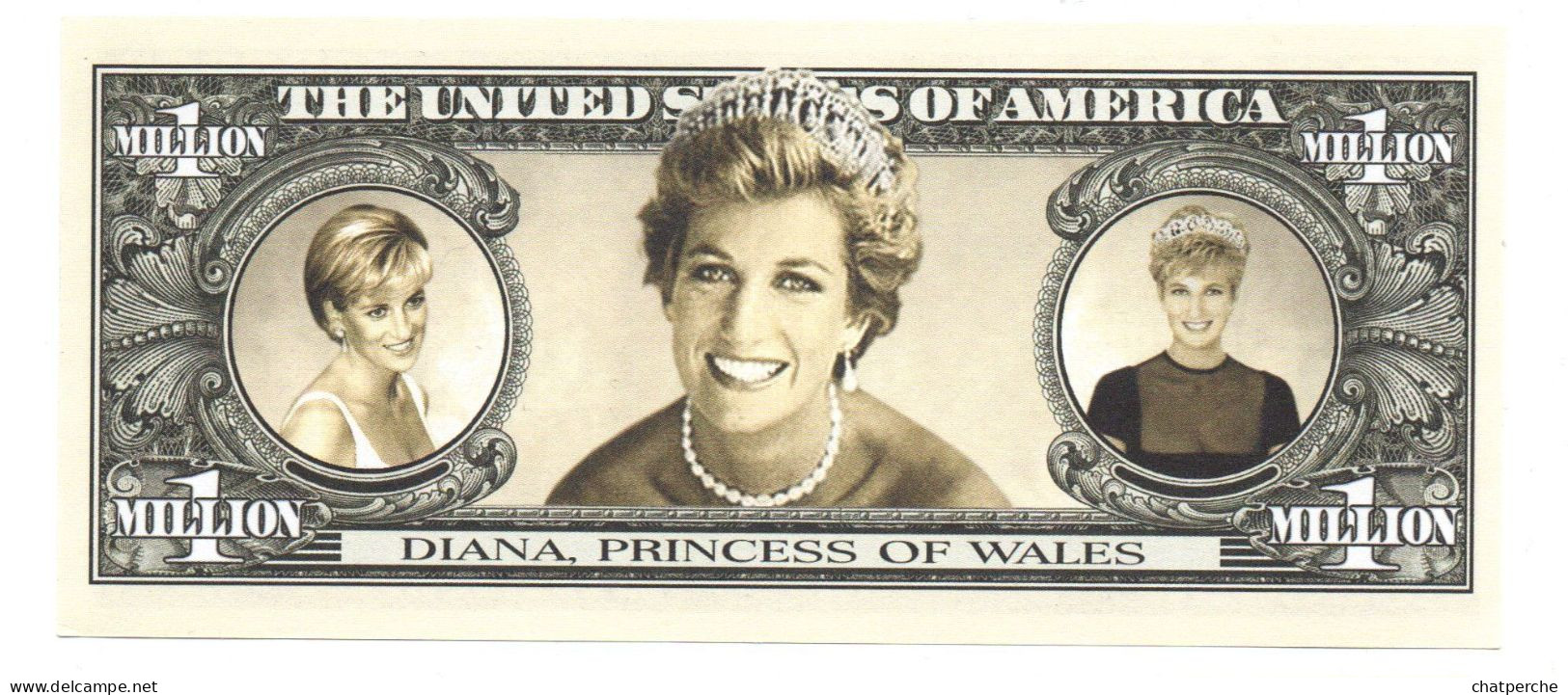 POUR COLLECTIONNEUR FAUX-BILLET FAKE TICKET 1 000 000 DOLLARS USA LADY DY DIANA PRINCESSE OF WALLES - Erreurs