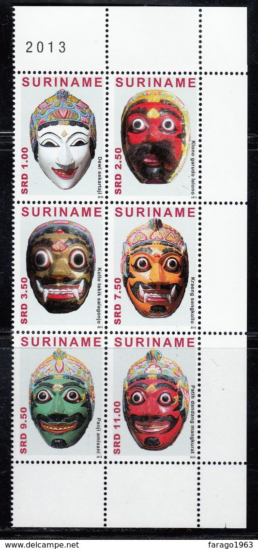 2013 Surinam Masks Culture Complete Block Of 6  MNH - Surinam