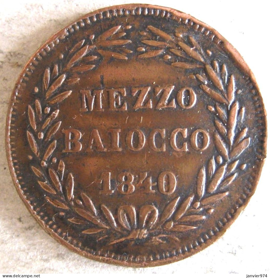 États Pontificaux  Mezzo Baiocco 1840 R An X, Grégoire XVI, En Cuivre , KM# 1319 - Vaticaanstad