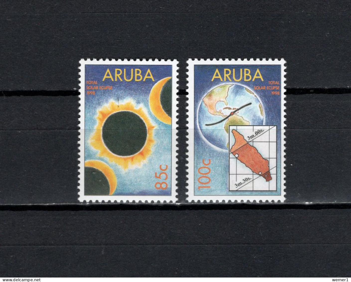 Aruba 1999 Space, Total Eclipse Set Of 2 MNH - Amérique Du Nord